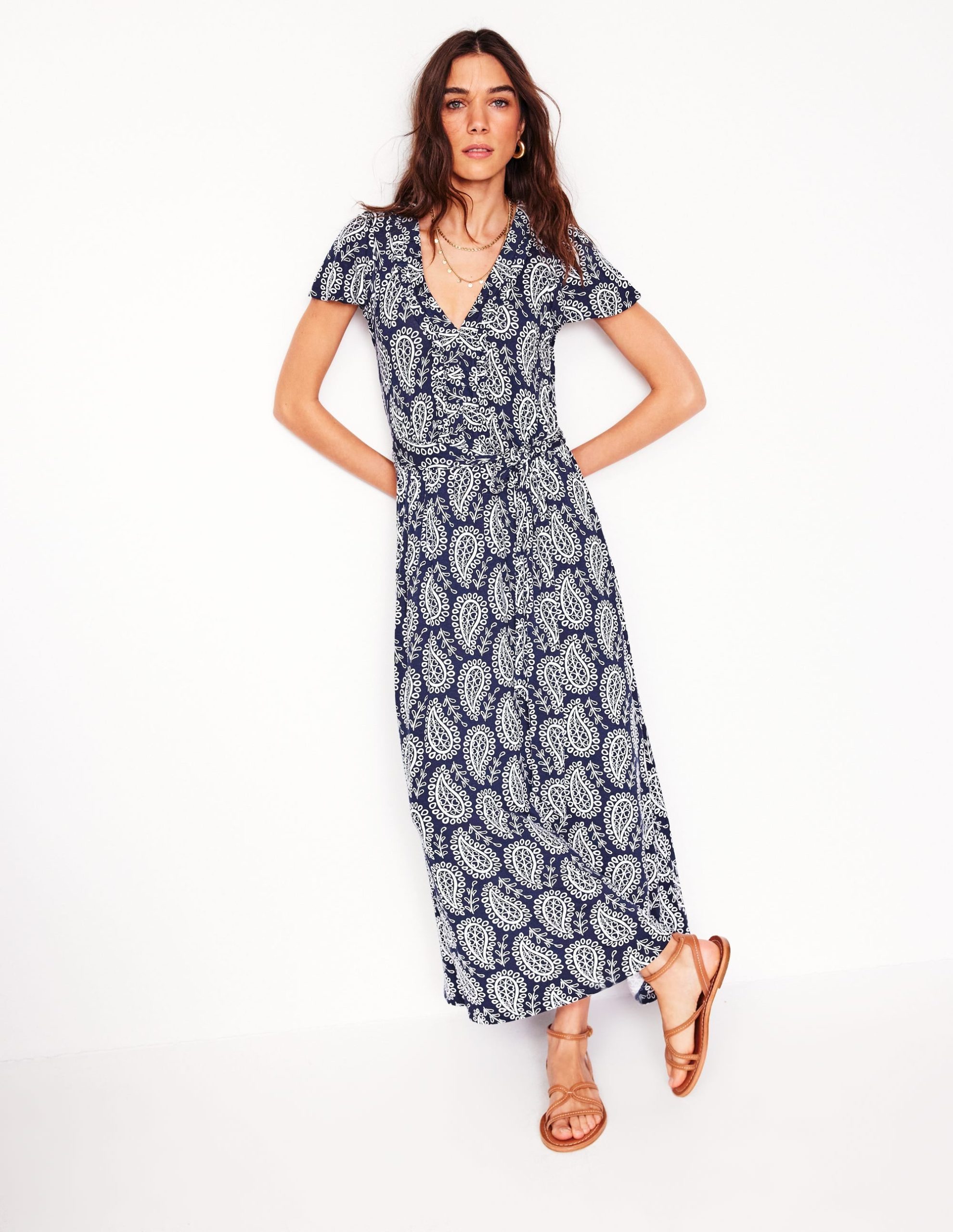 Nicola Jersey Tea Dress-French Navy. Paisley Heart - Image 4