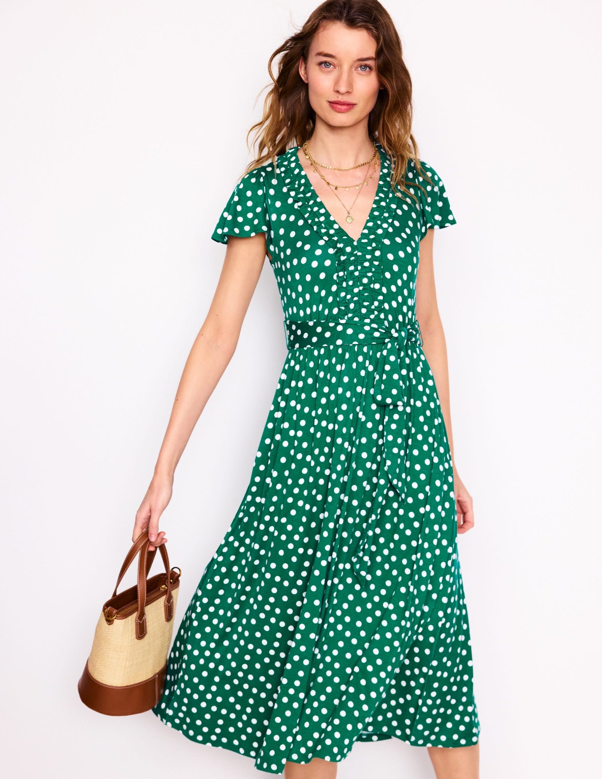 Nicola Jersey Tea Dress-Forest Grass. Painted Dot - Image 4