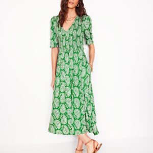 Bethany Smocked Jersey Dress-Paradise Green. Paisley Heart