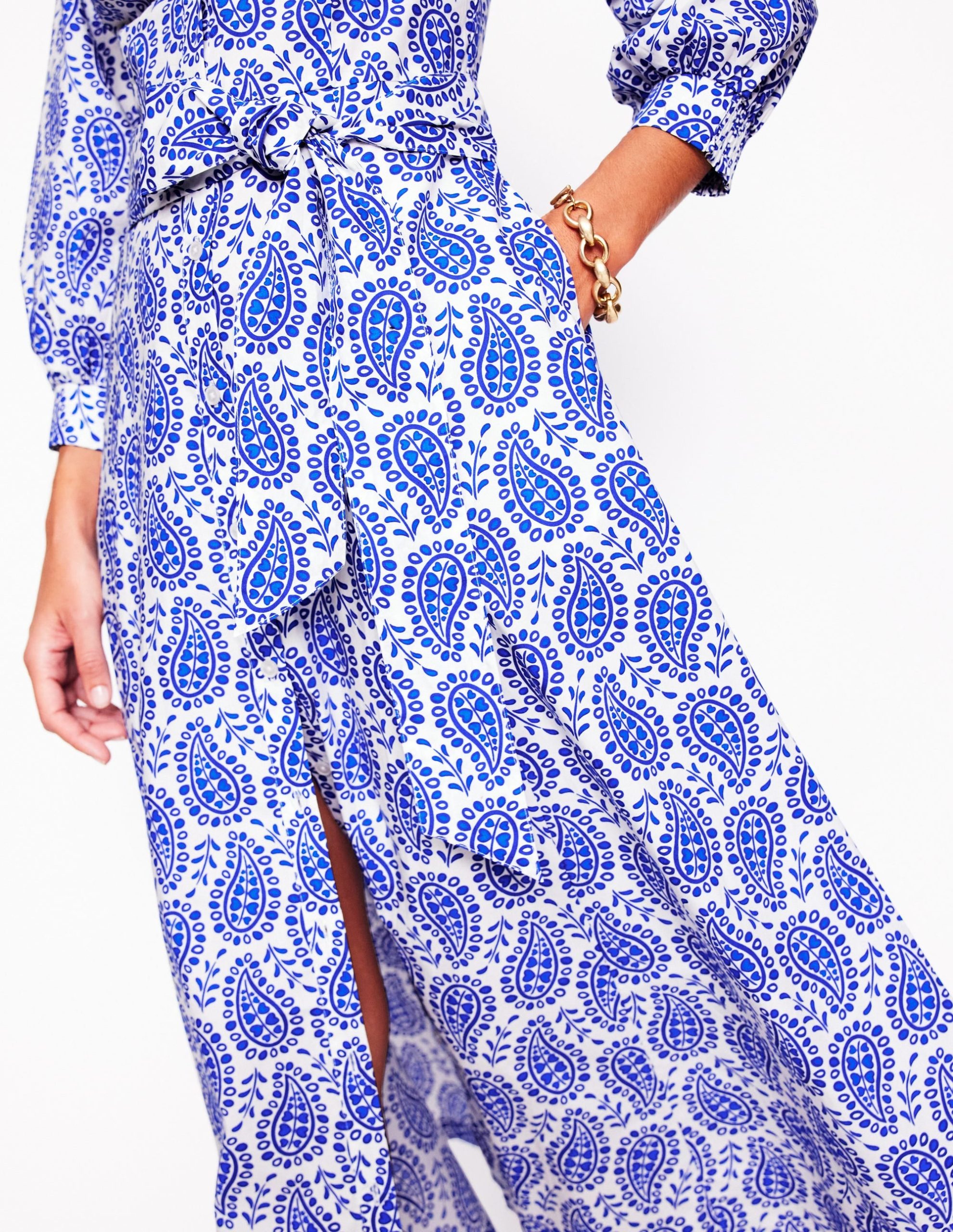 Clara Cotton Shirt Dress-Bright Blue. Paisley Heart - Image 2