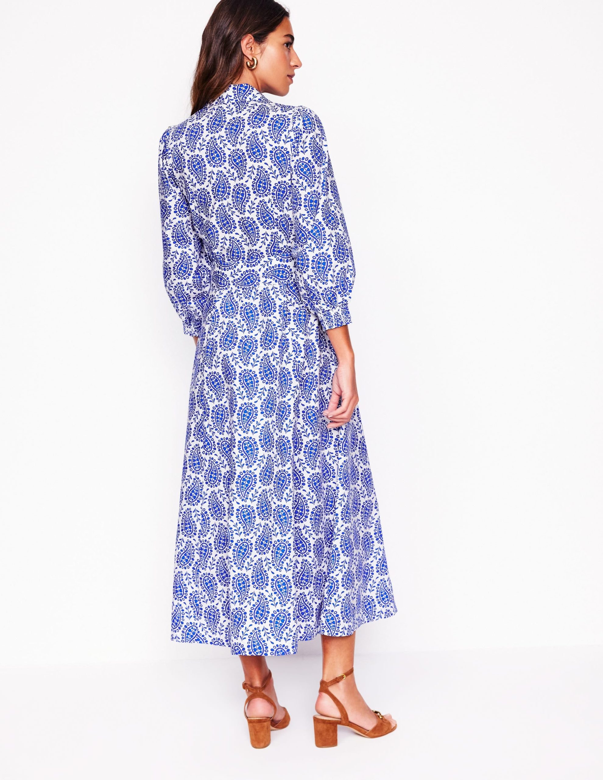 Clara Cotton Shirt Dress-Bright Blue. Paisley Heart - Image 3