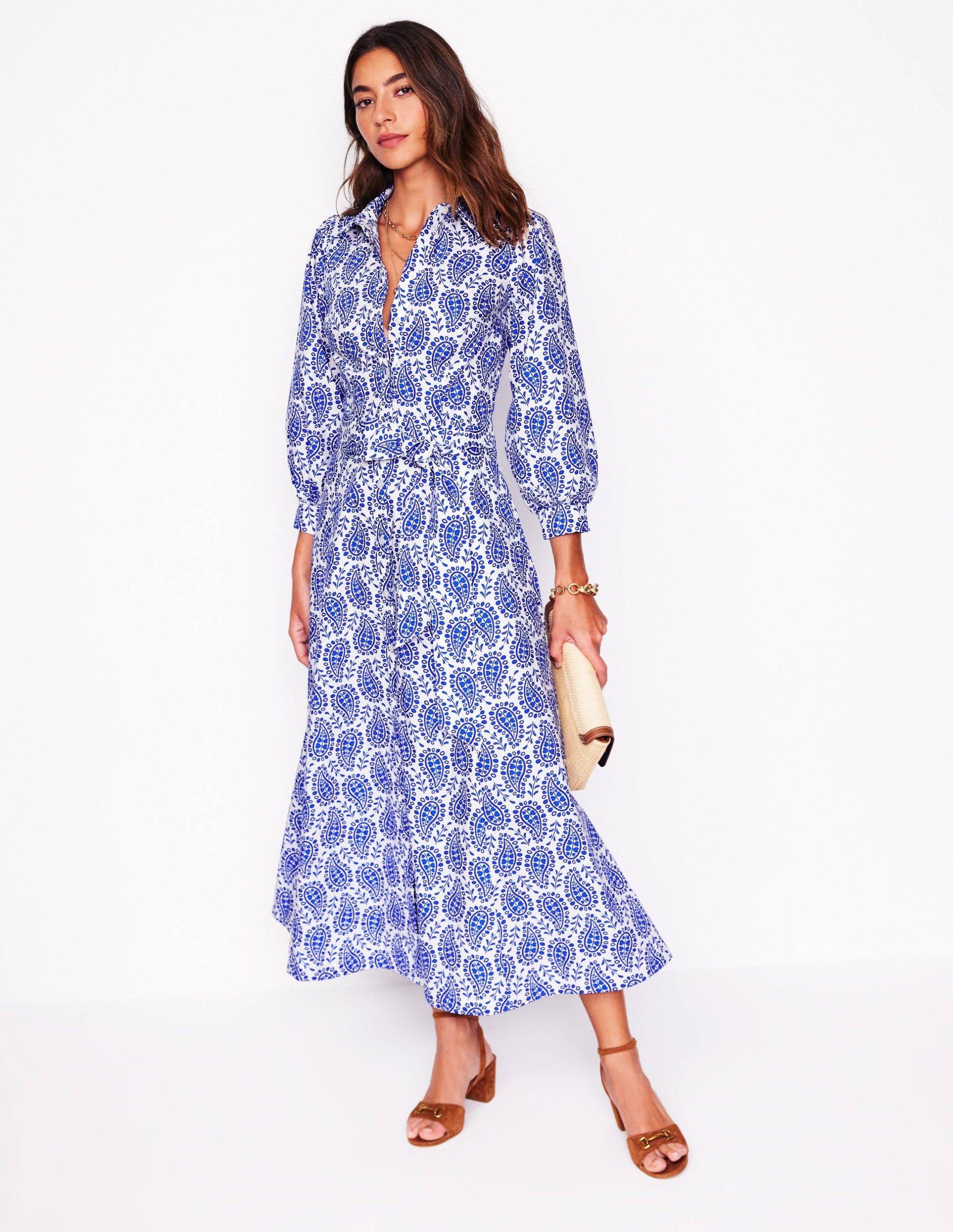 Clara Cotton Shirt Dress-Bright Blue. Paisley Heart - Image 4