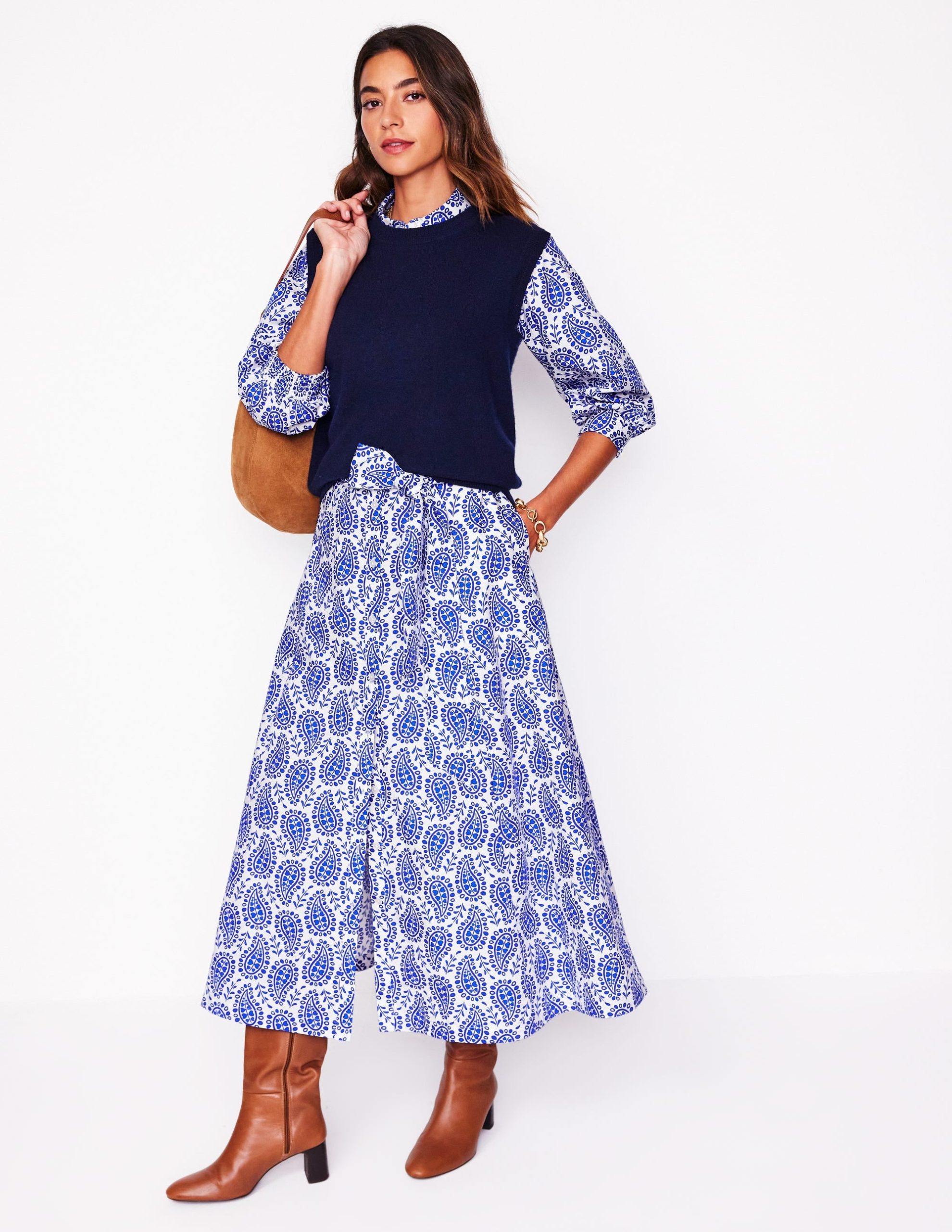 Clara Cotton Shirt Dress-Bright Blue. Paisley Heart - Image 6