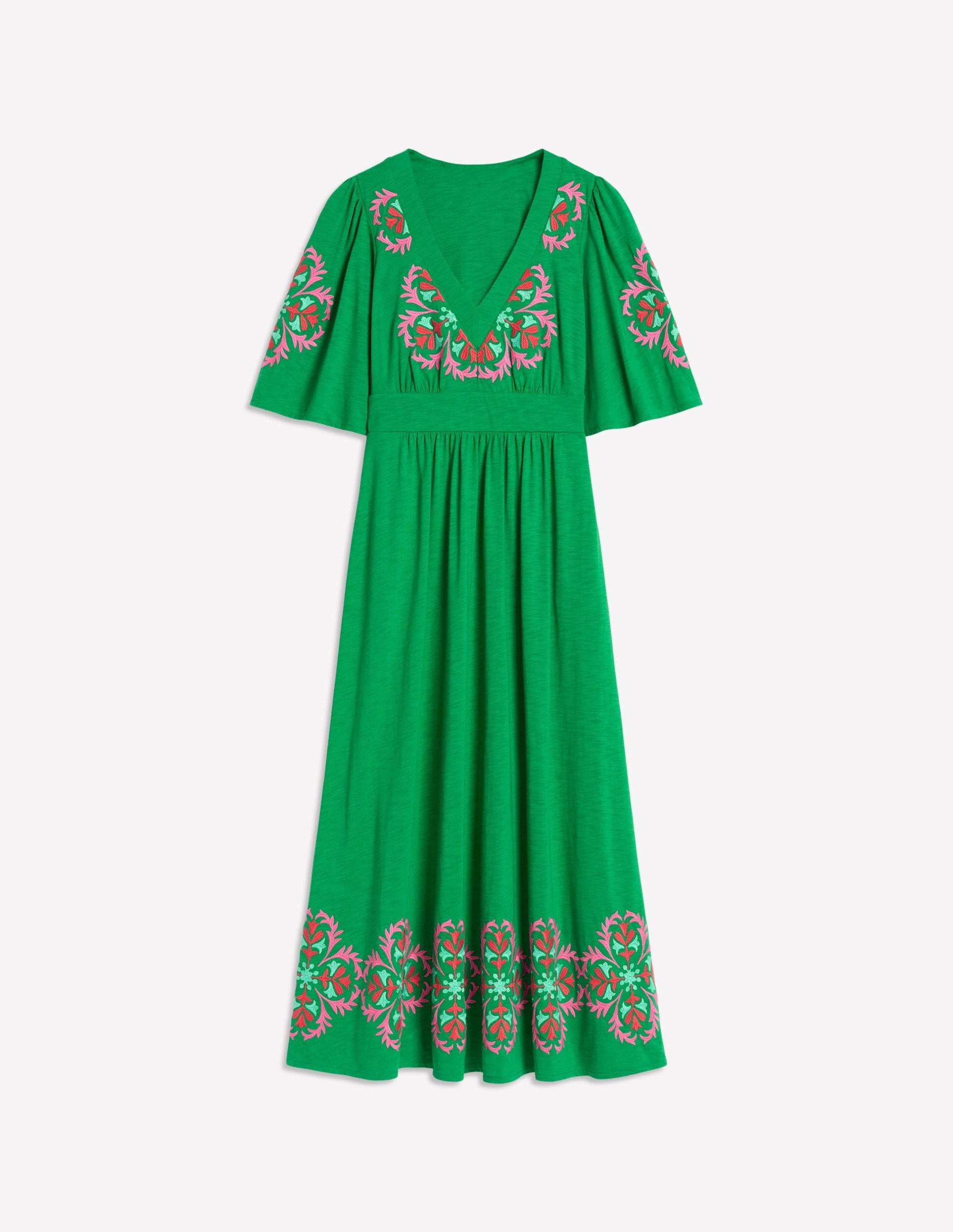 Maya Embroidered Kimono Dress-Rich Emerald. Embroidered - Image 5