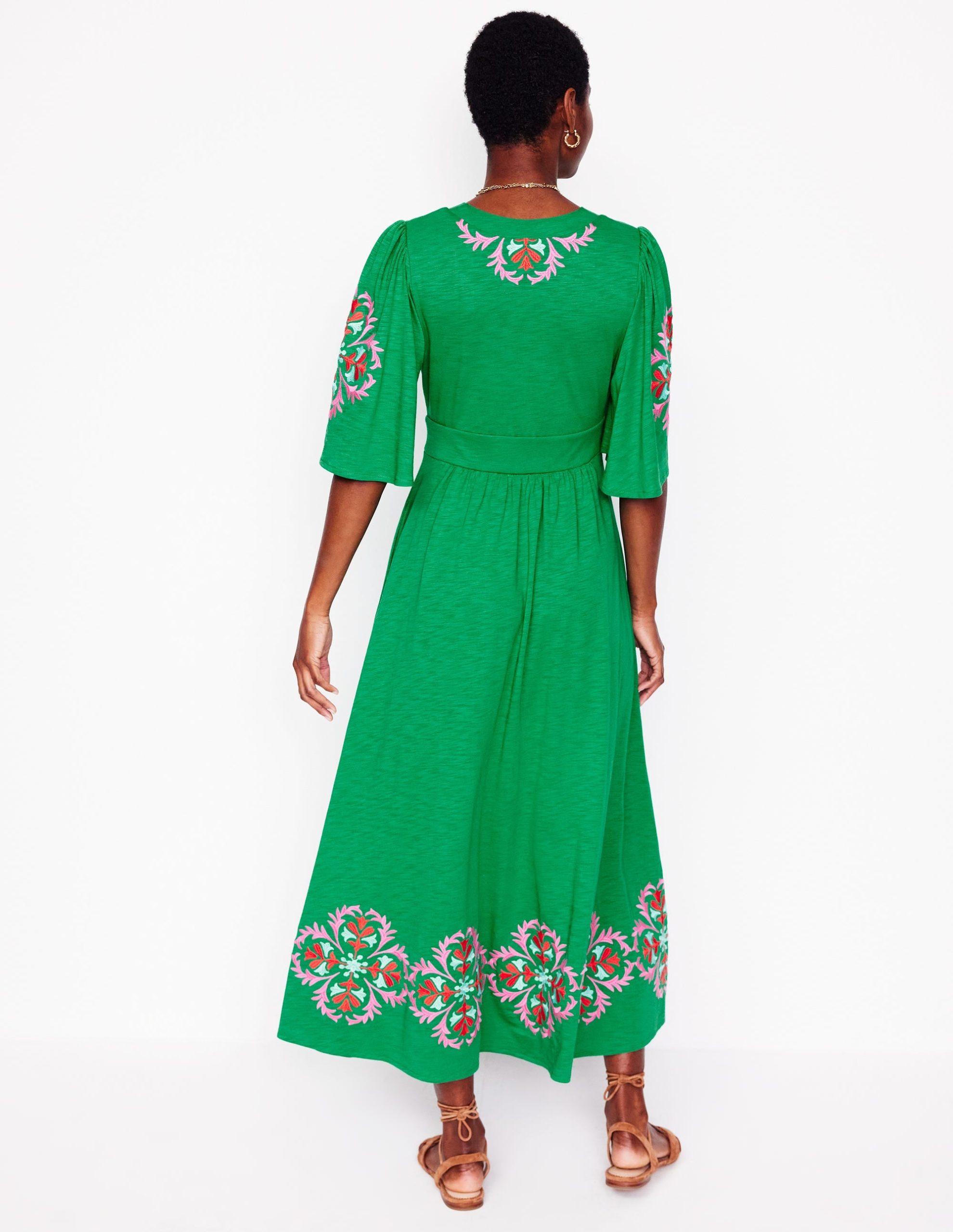 Maya Embroidered Kimono Dress-Rich Emerald. Embroidered - Image 3