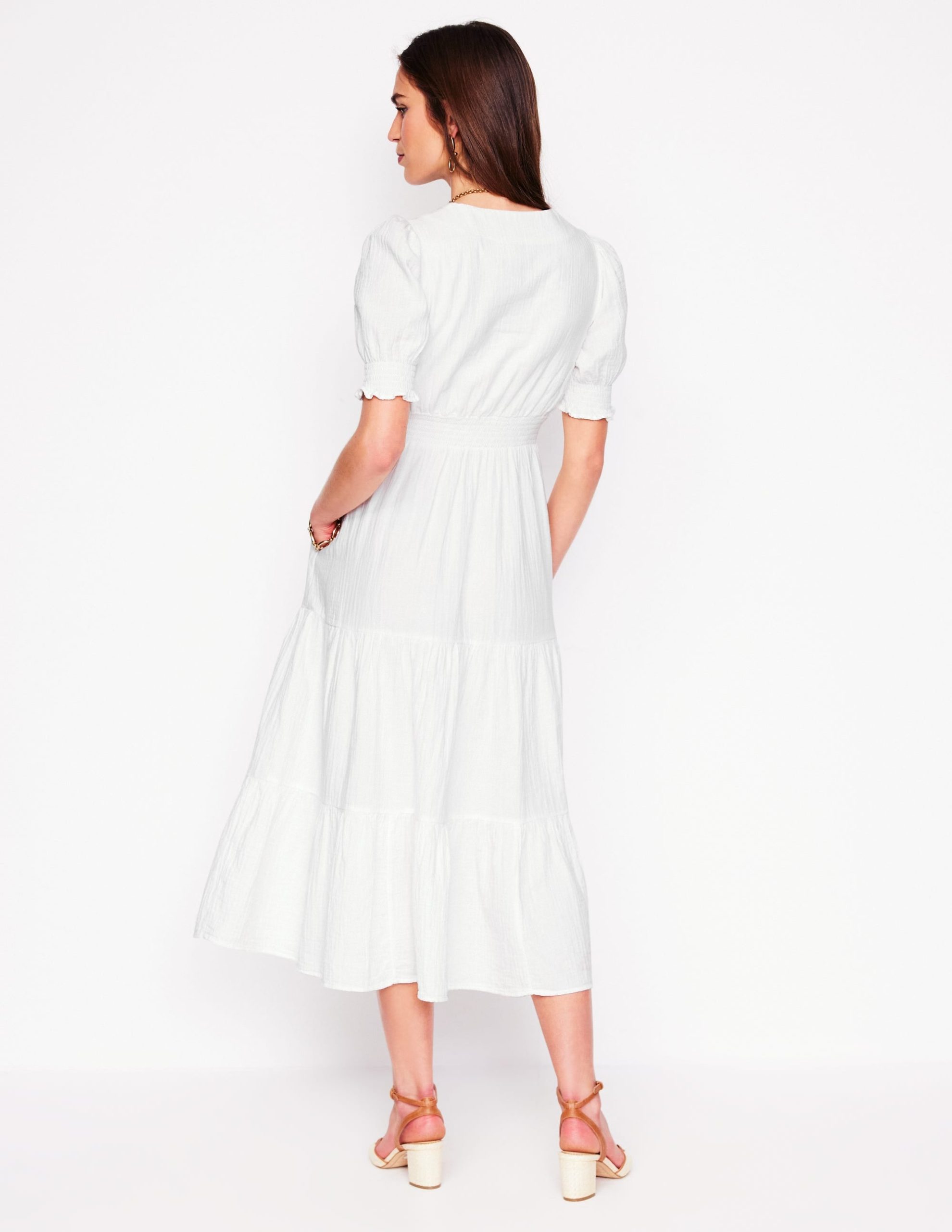 Anna Double Cloth Midi Dress-White - Image 3