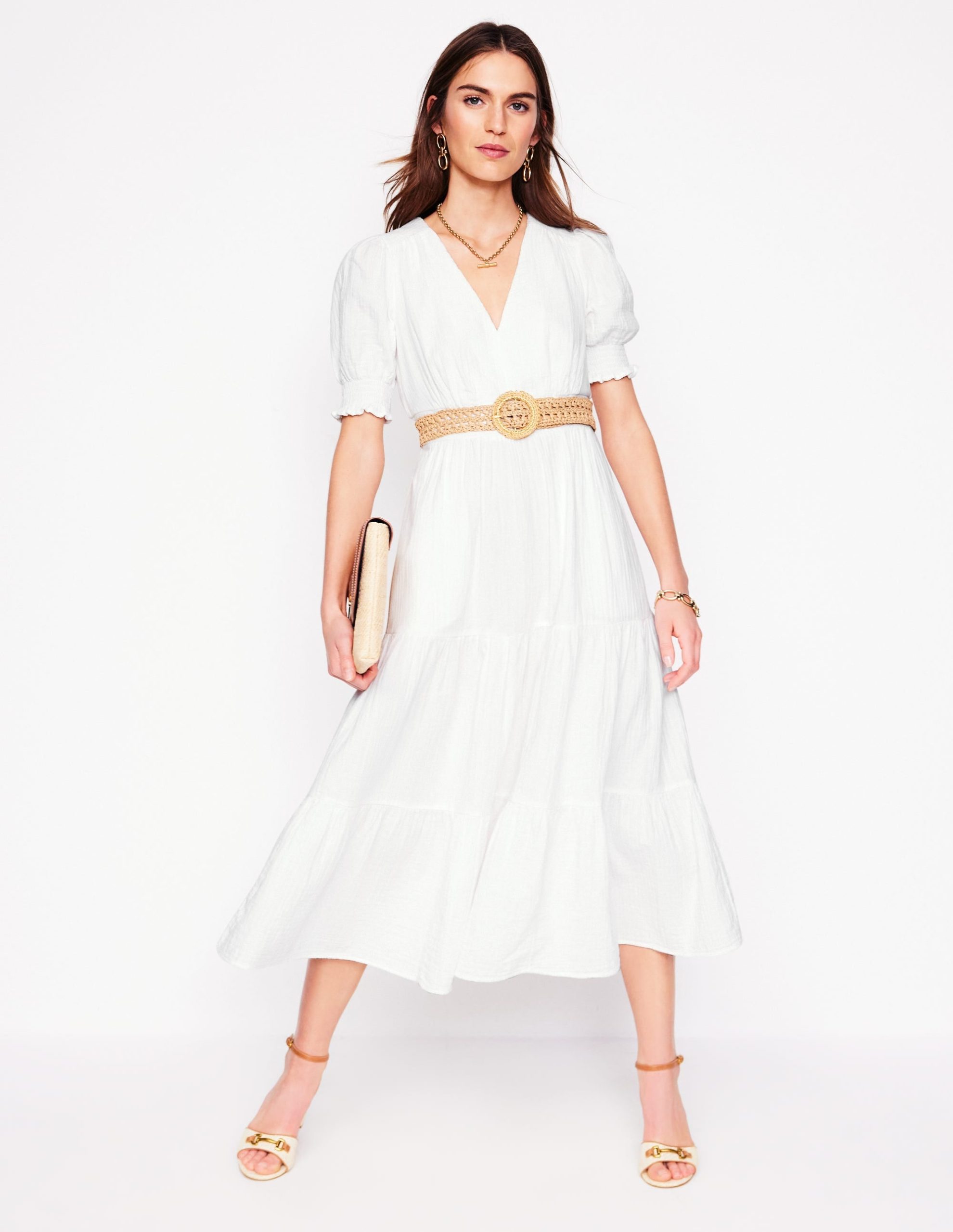 Anna Double Cloth Midi Dress-White - Image 4