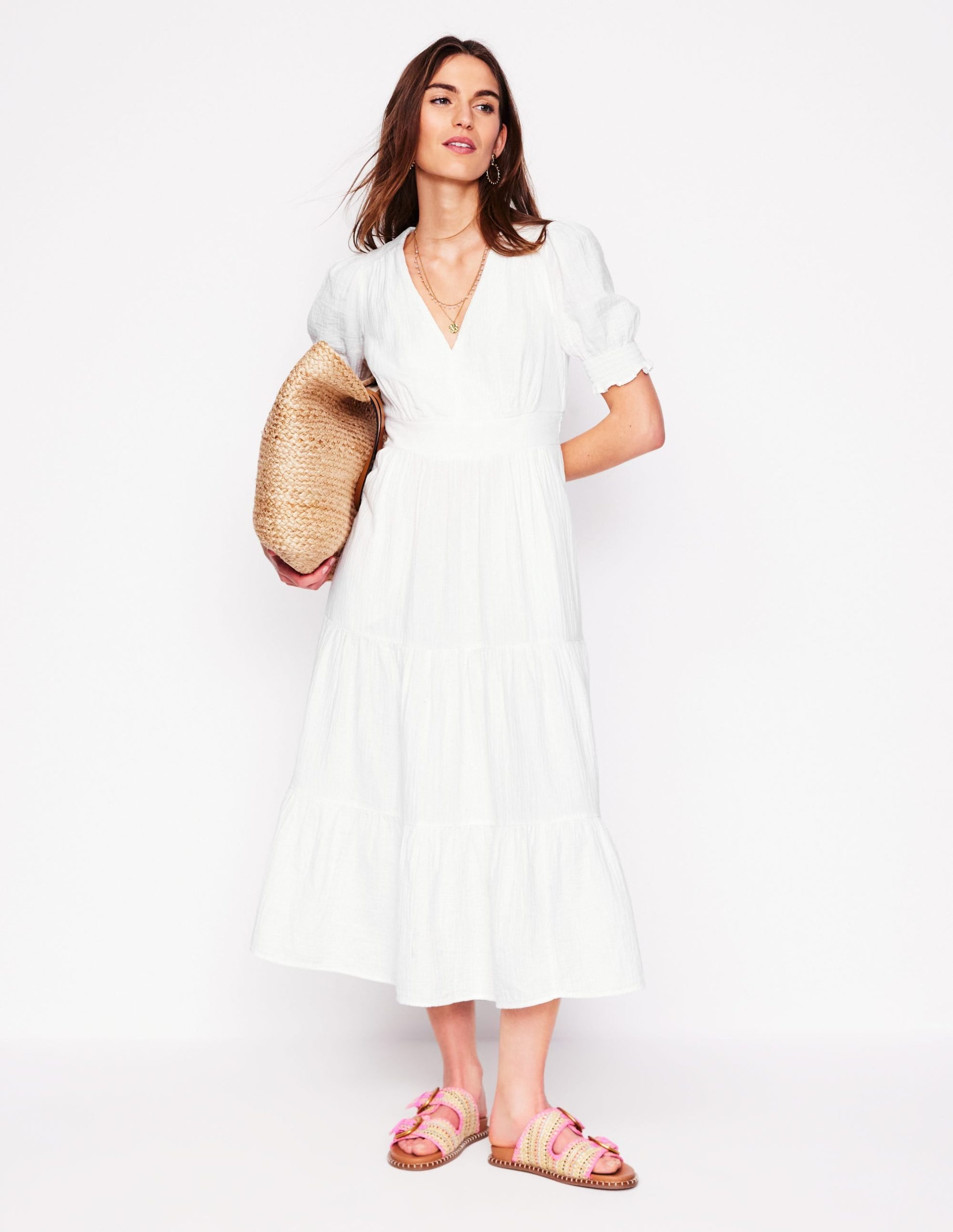Anna Double Cloth Midi Dress-White - Image 6