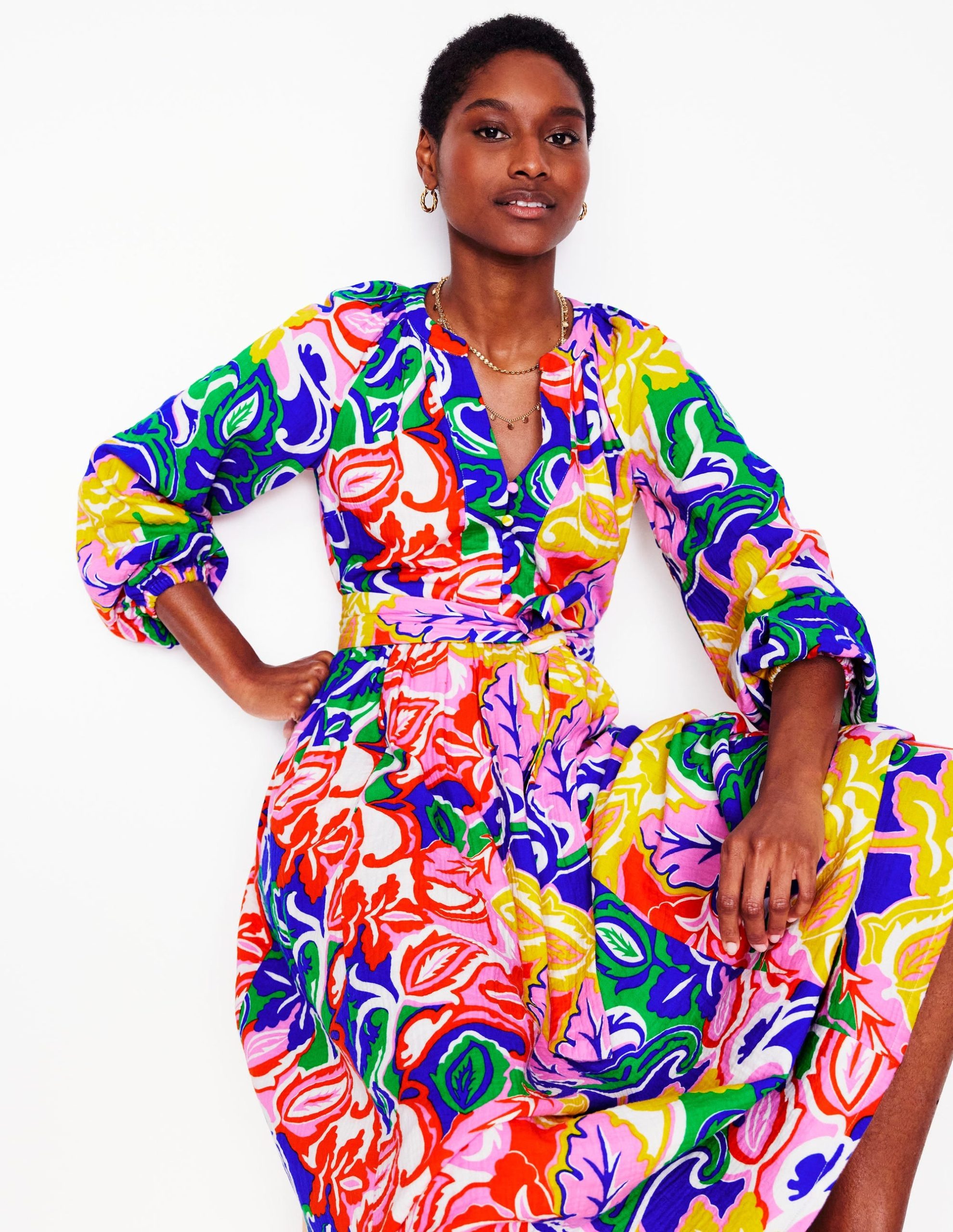 Faye Double Cloth Dress-Multi. Foliage Twirl