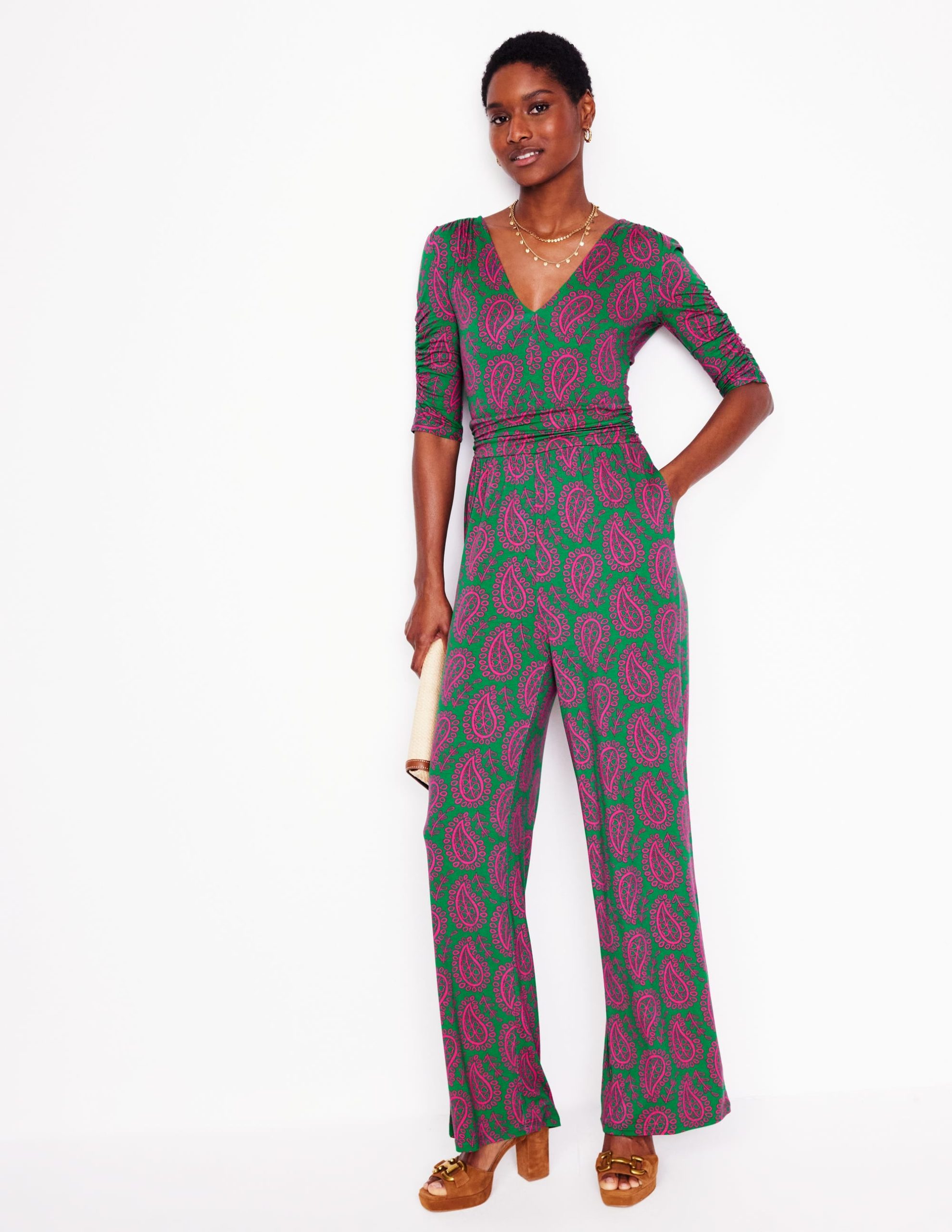 Ruched Waist Jumpsuit-Green. Paisley Heart - Image 3