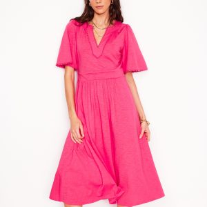 Maddie Trim Jersey Dress-Camelia Pink