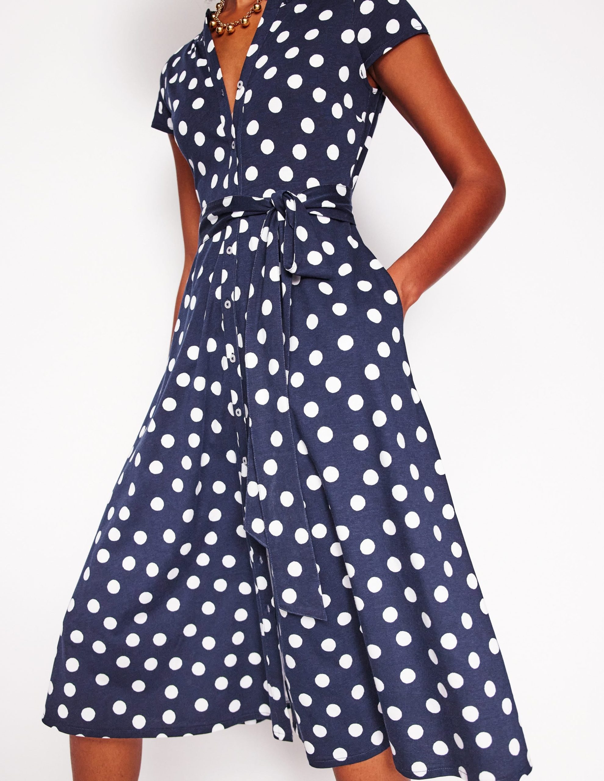 Sara Jersey Shirt Dress-French Navy. Abstract Dot - Image 2