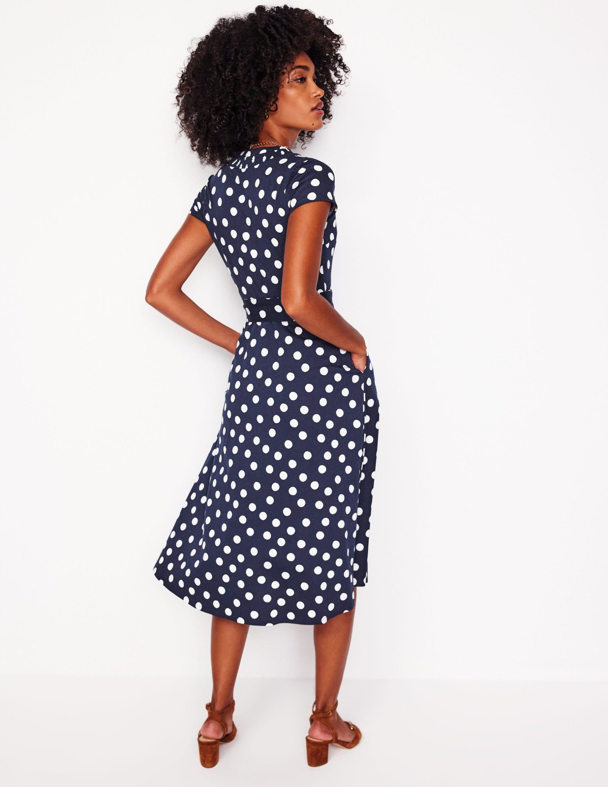 Sara Jersey Shirt Dress-French Navy. Abstract Dot - Image 3