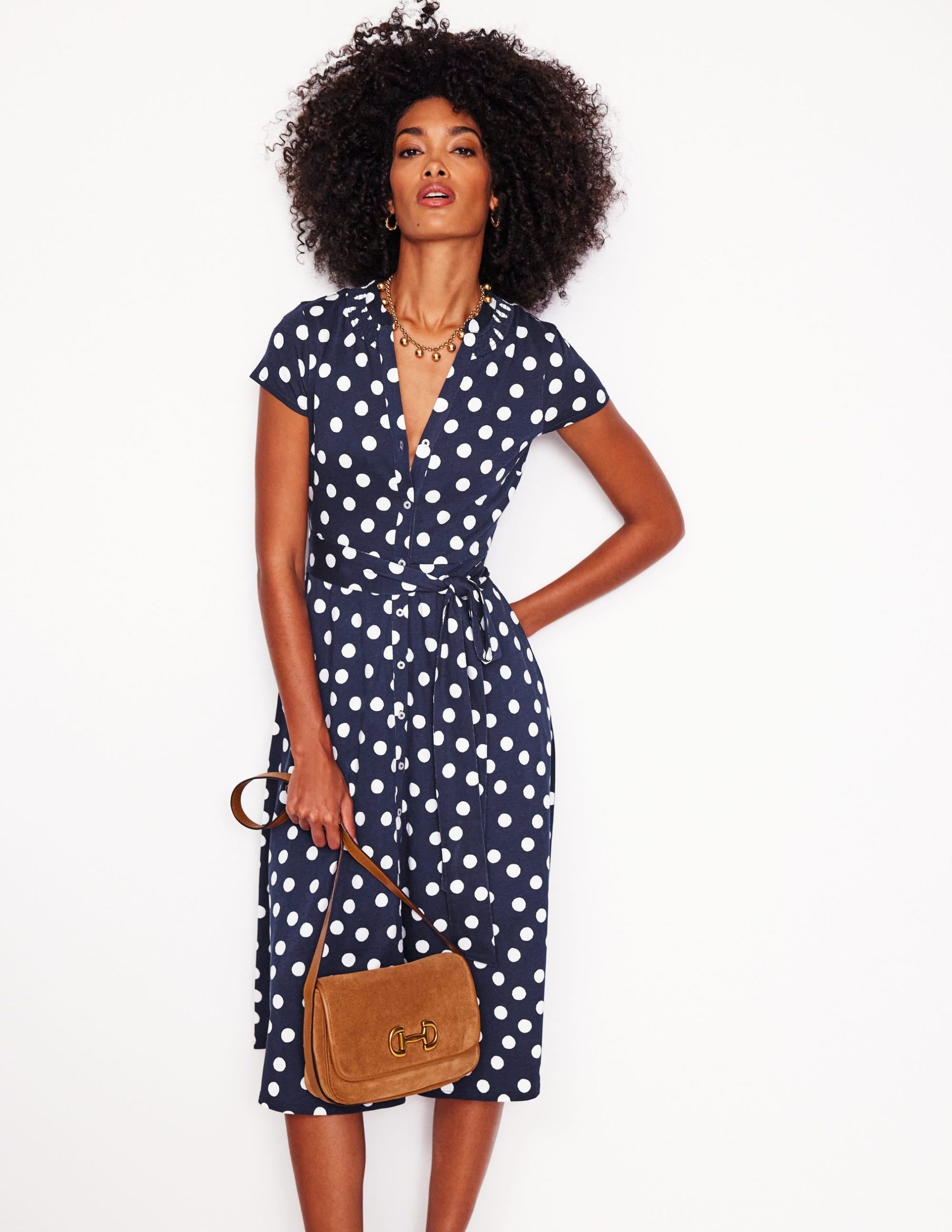 Sara Jersey Shirt Dress-French Navy. Abstract Dot - Image 4