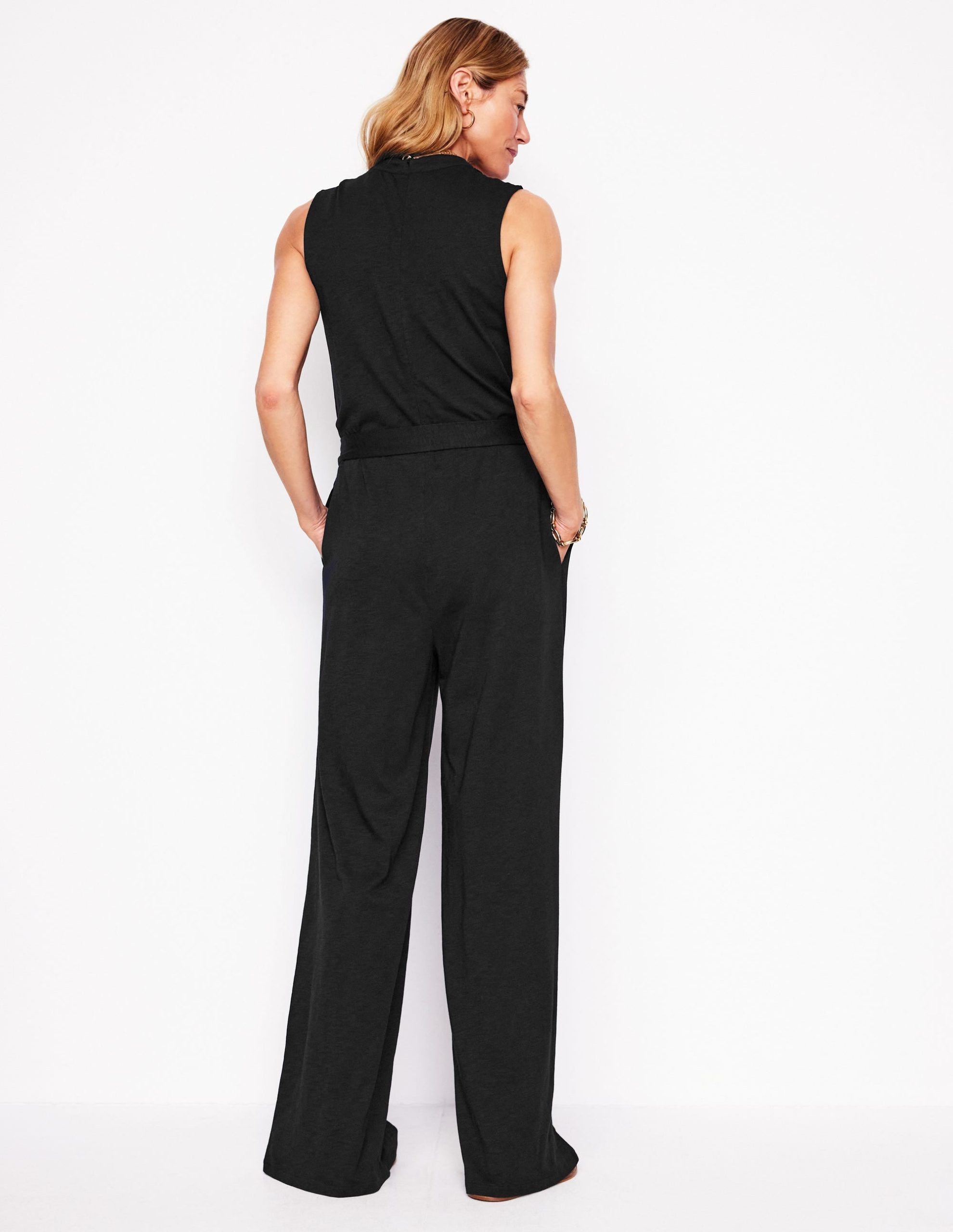 Naomi Notch Jersey Jumpsuit-Black - Image 3
