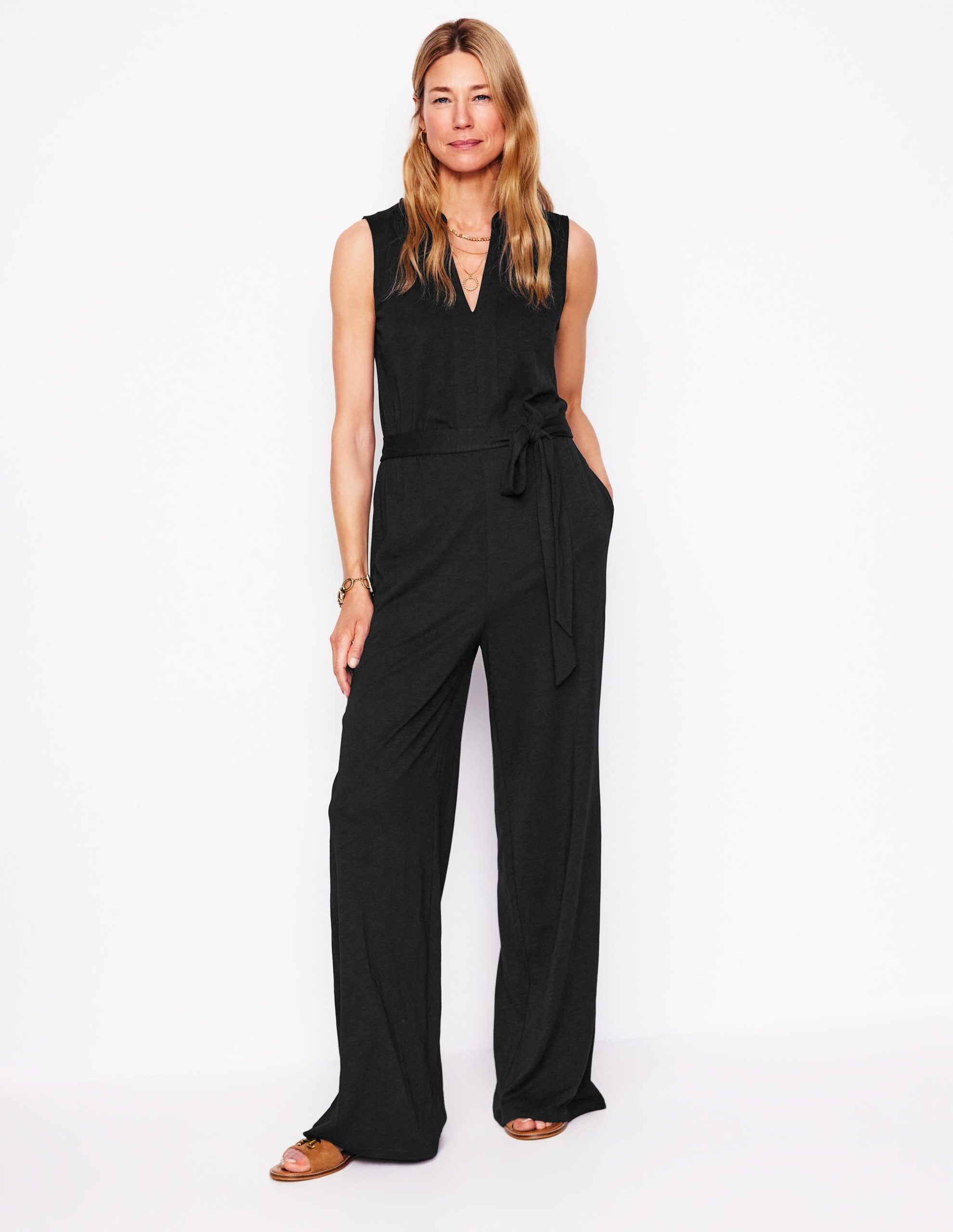 Naomi Notch Jersey Jumpsuit-Black - Image 4