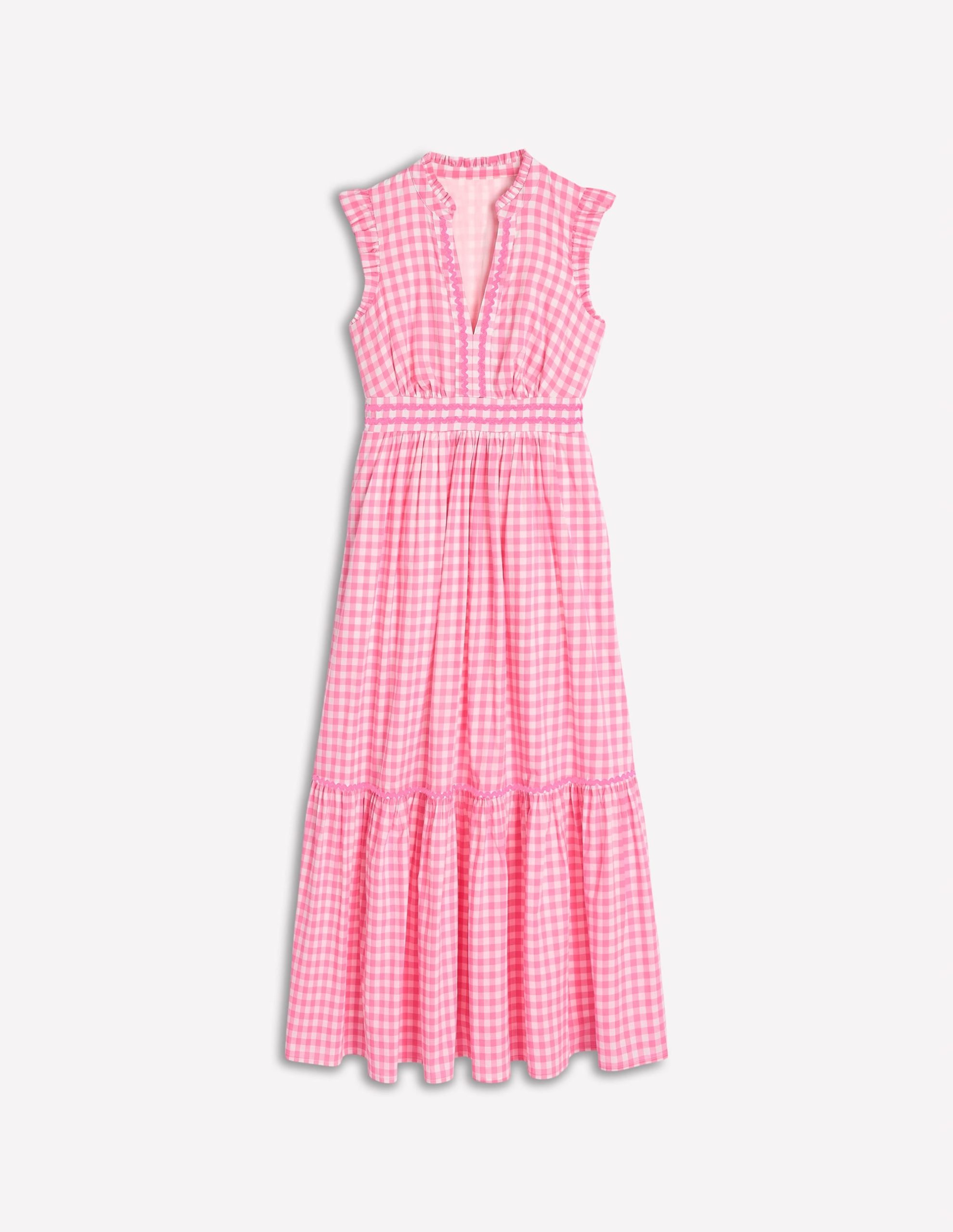 Wren Tiered Midi Dress-Salmon Pink Gingham - Image 5