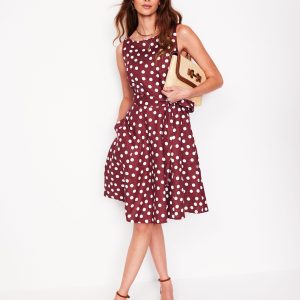 Anya Sleeveless Linen Dress-Chestnut. Abstract Dot
