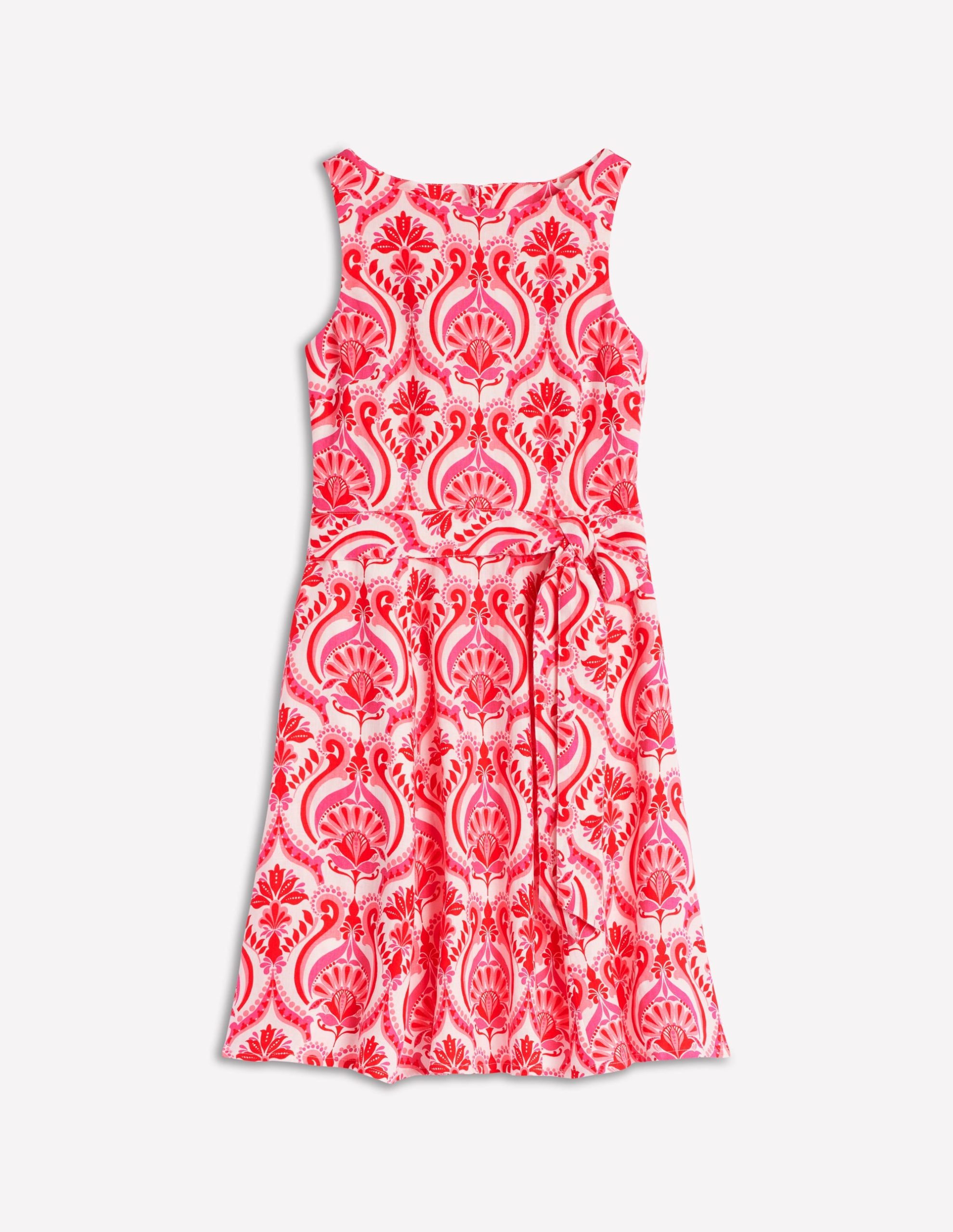 Anya Sleeveless Linen Dress-Poppy Red. Ornamental Floral - Image 5