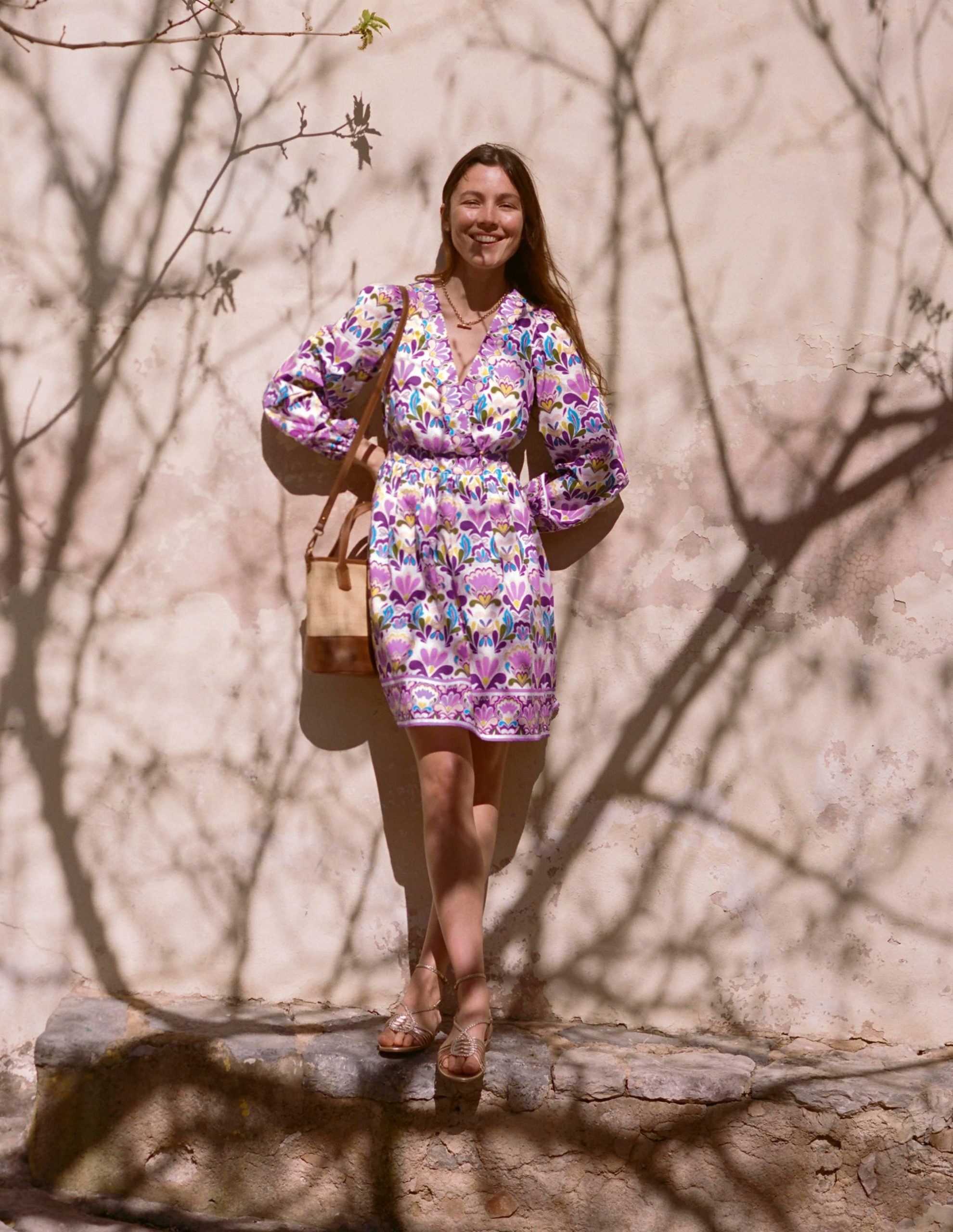 Mya Cotton Short Dress-Royal Purple. Freesia Stamp - Image 5