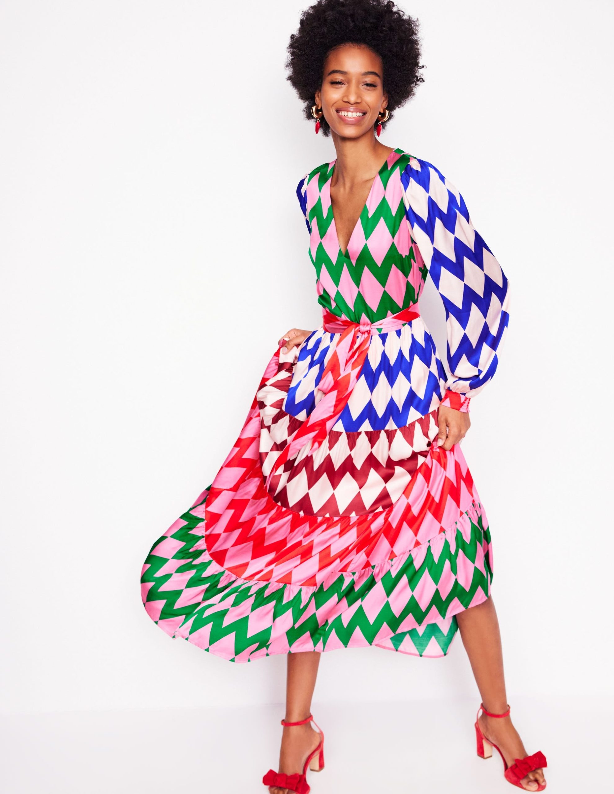 V-Neck Tiered Dress-Multi. Diamond Stripe - Image 5