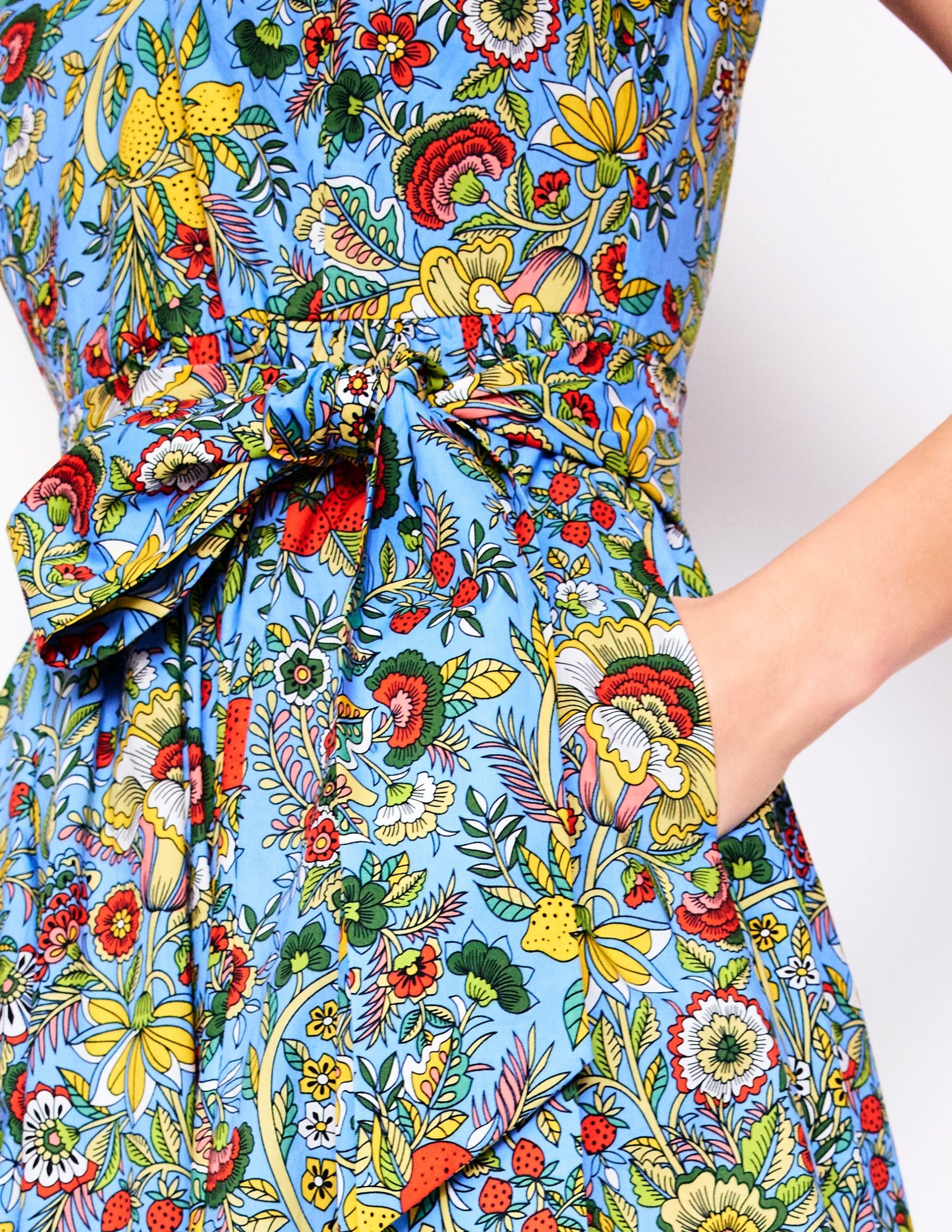 V-Neck Belted Flare Dress-Multi. Citrus Vine - Image 2