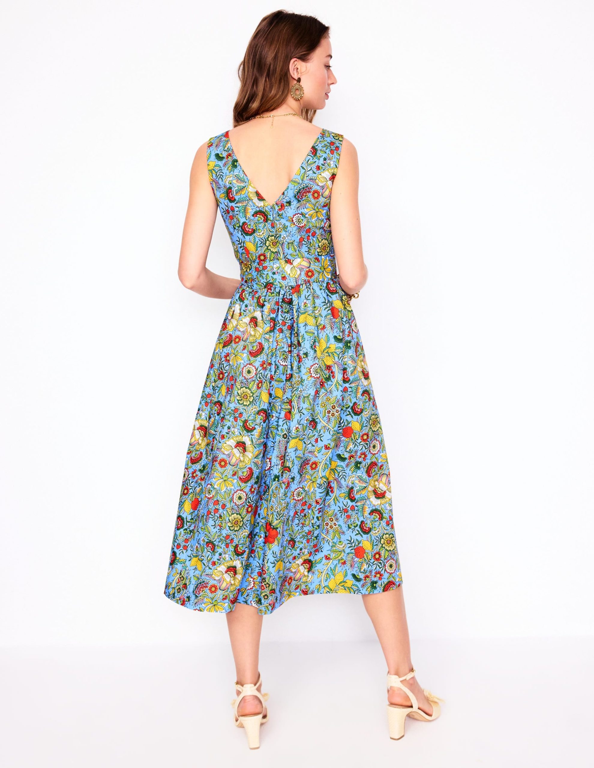 V-Neck Belted Flare Dress-Multi. Citrus Vine - Image 3