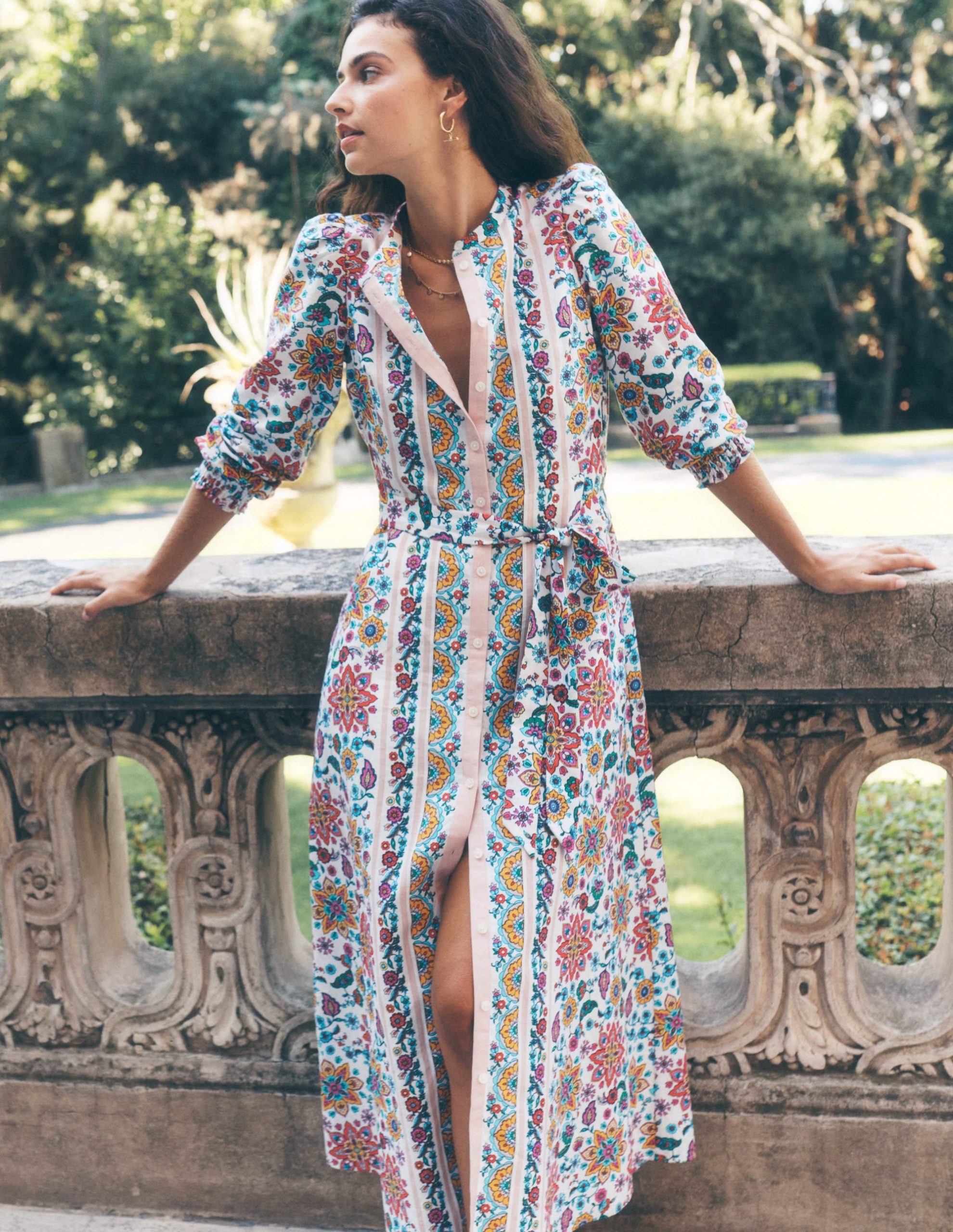 Ruby Linen Blend Shirt Dress-Ivory. Botanical Sprig - Image 6