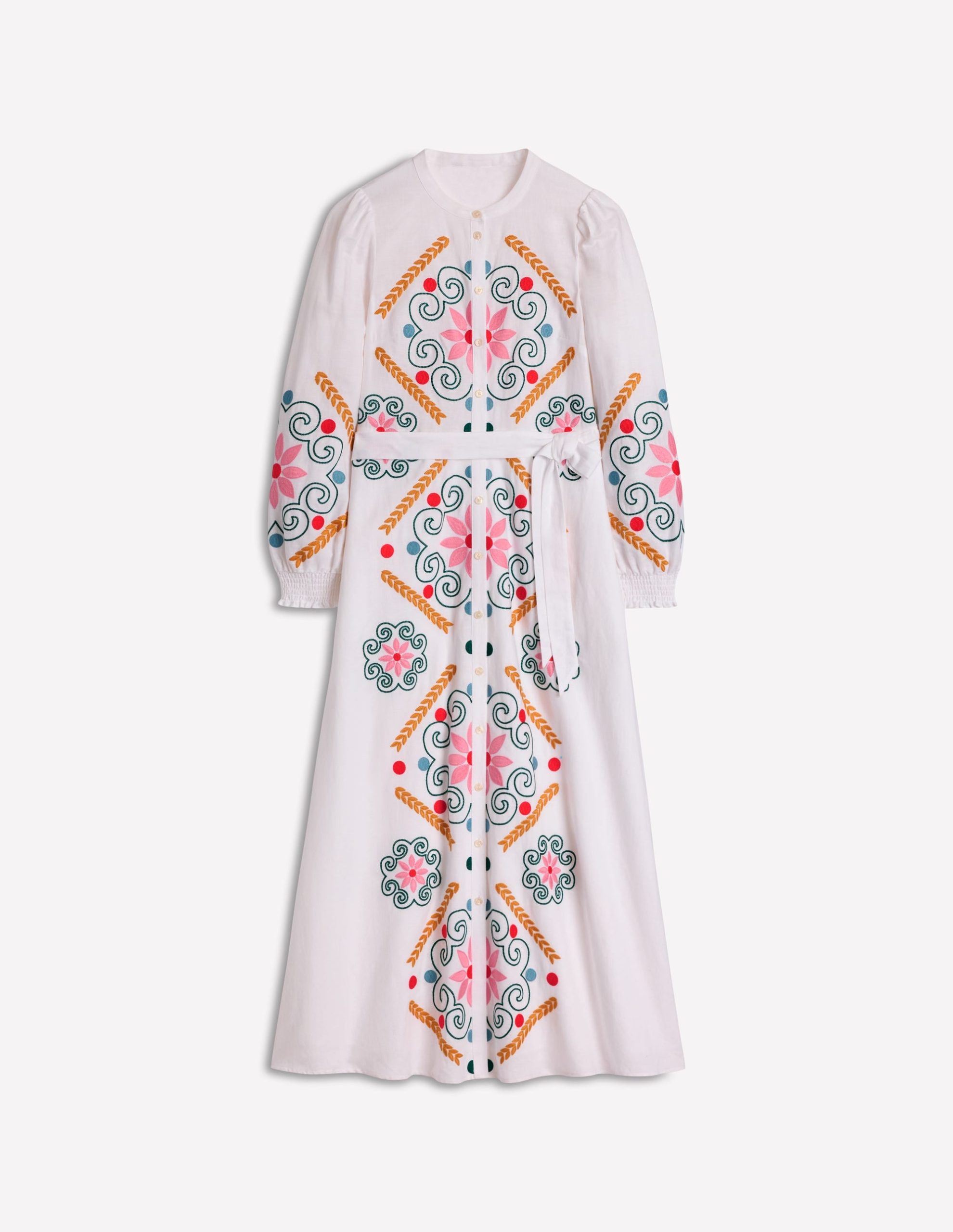 Ruby Linen Blend Shirt Dress-White Embroidery - Image 7