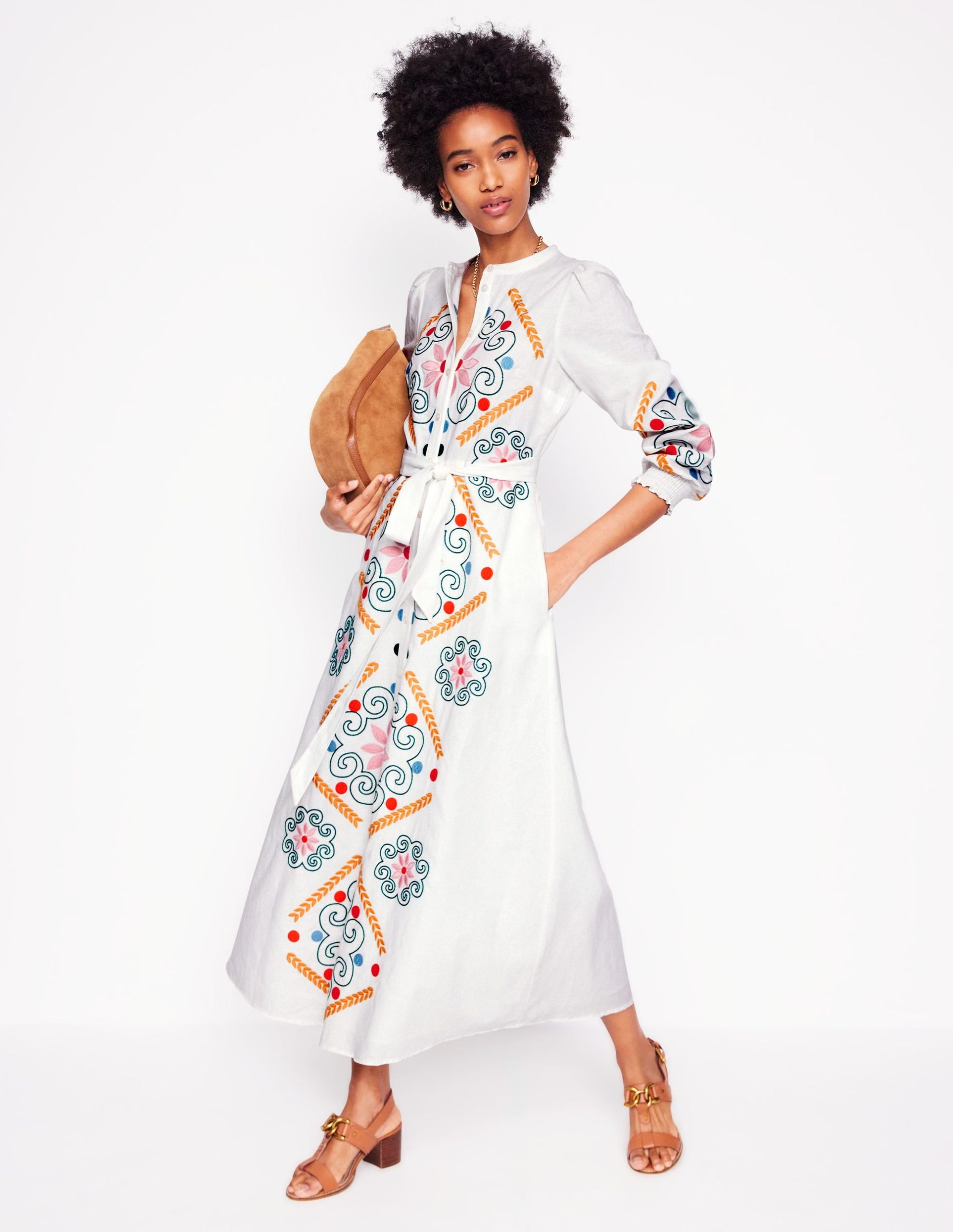 Ruby Linen Blend Shirt Dress-White Embroidery - Image 5