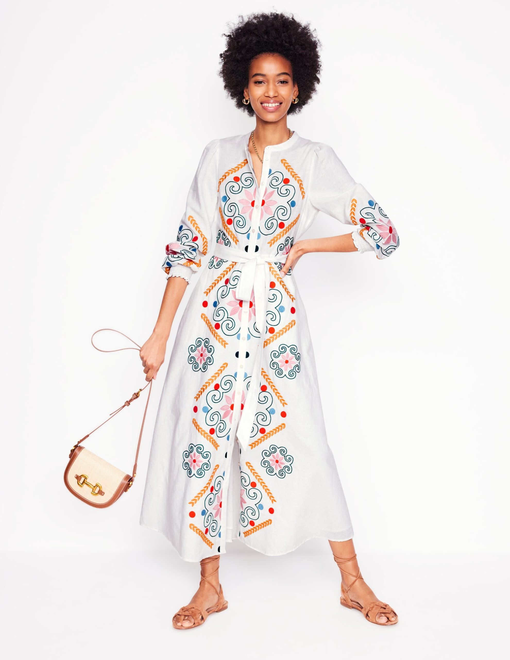 Ruby Linen Blend Shirt Dress-White Embroidery - Image 6