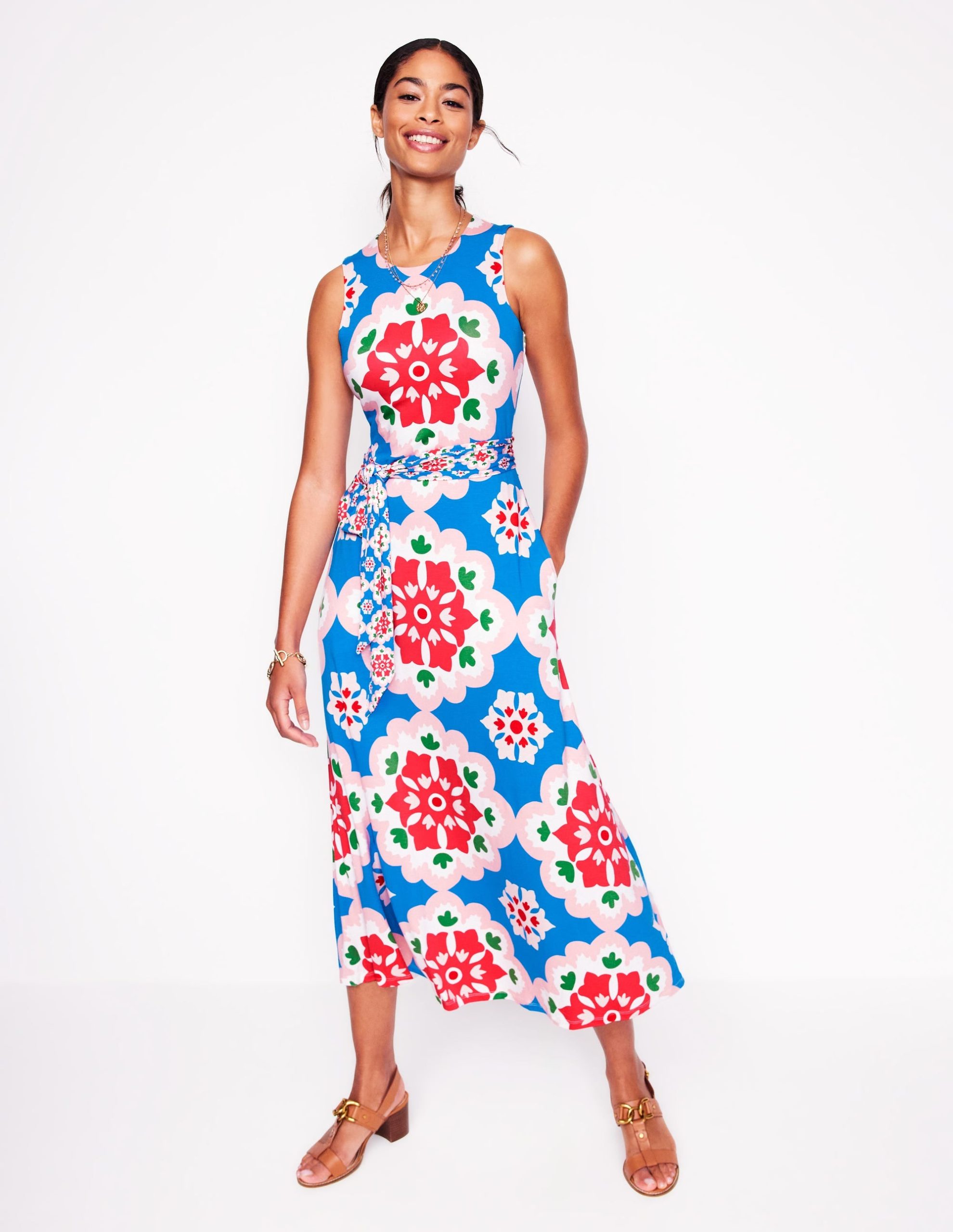 Grown On Tie Trapeze Dress-Cerulean Blue. Bloom Geo