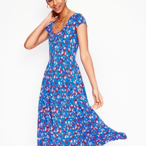 Samantha Scoop Jersey Dress-Cerulean Blue. Painterly Posy