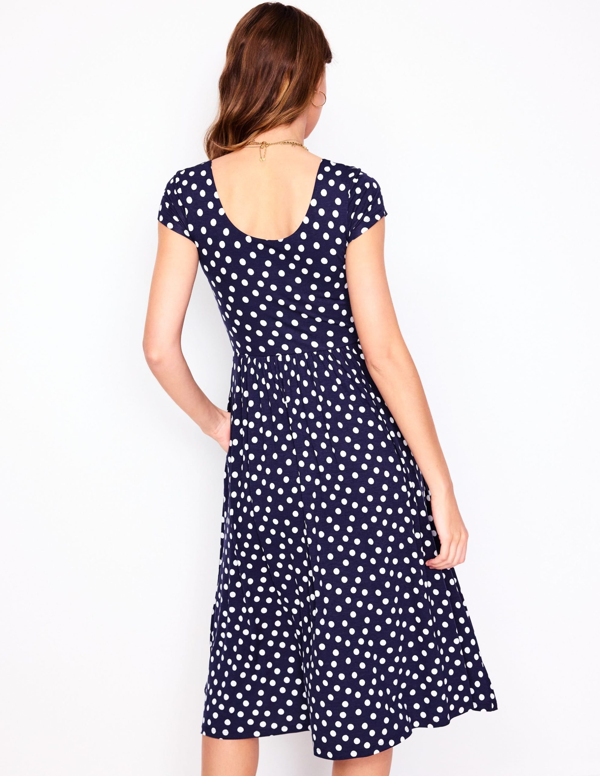 Samantha Scoop Jersey Dress-French Navy. Painted Dot - Image 3