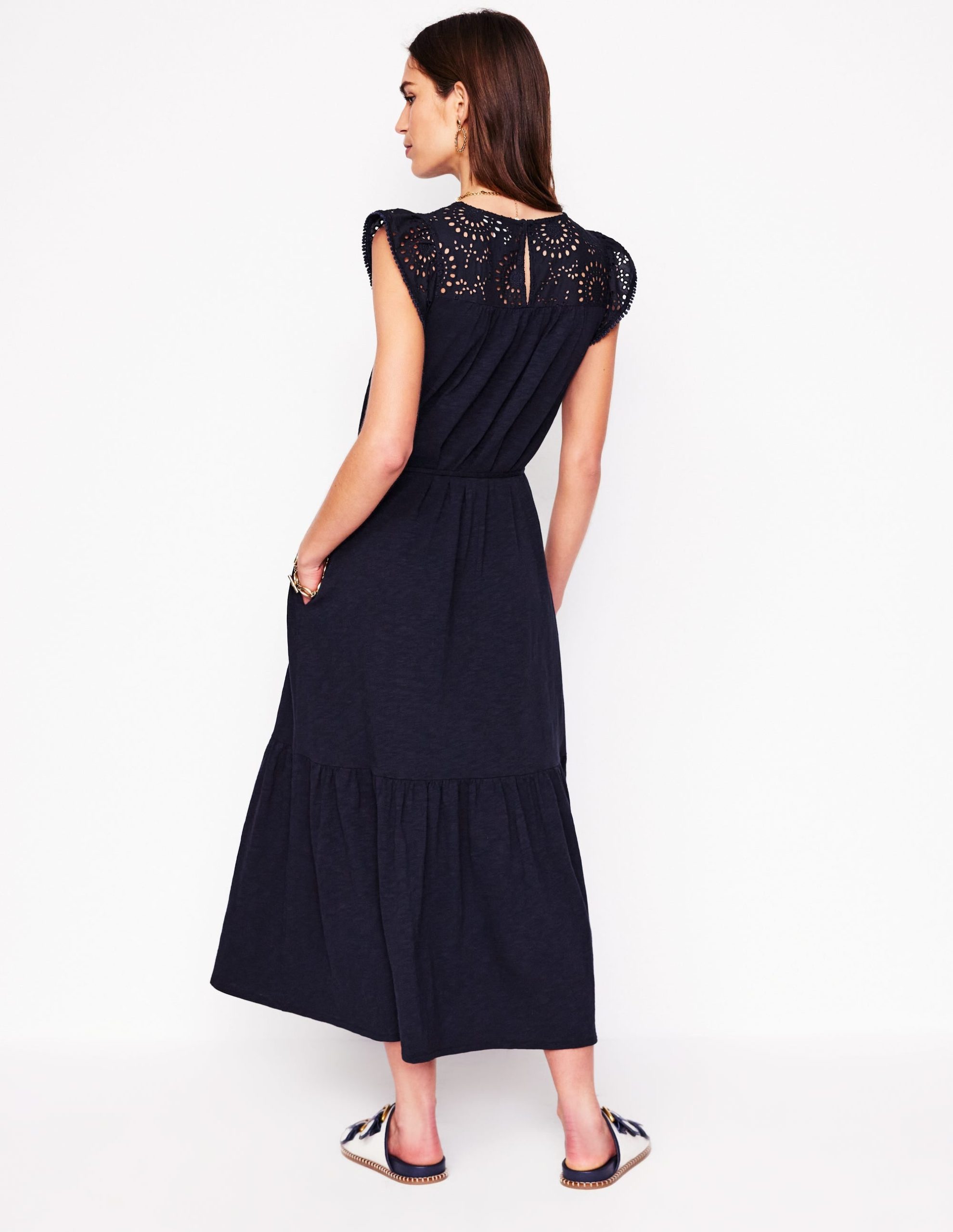 Juliet Broderie Midi Dress-Navy - Image 5