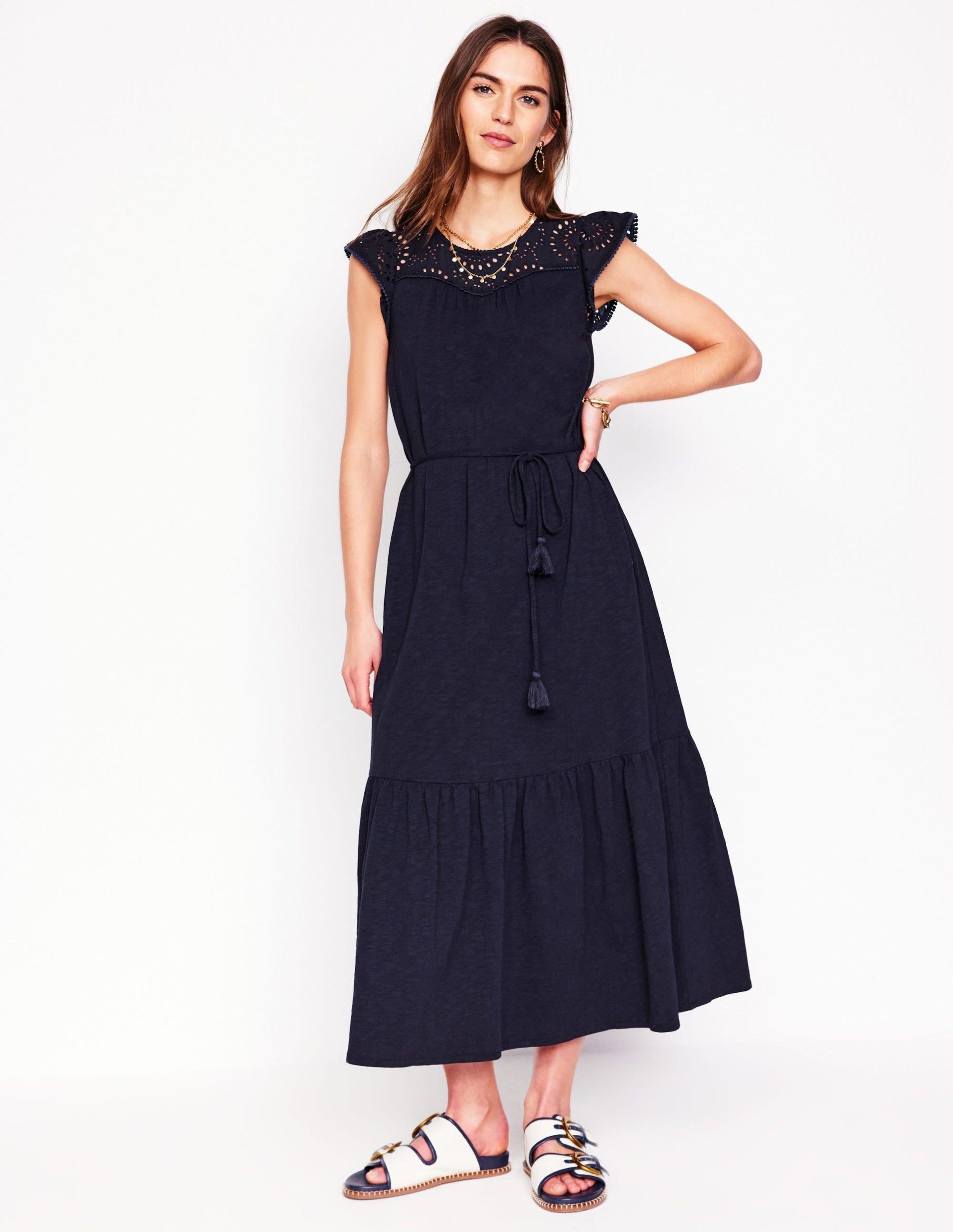 Juliet Broderie Midi Dress-Navy - Image 6