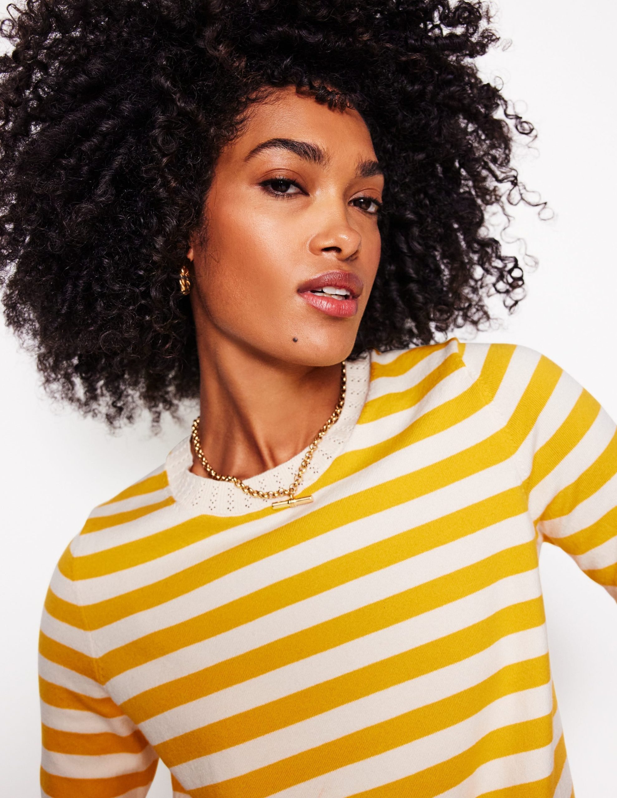 Emilia Cotton Crew T-shirt-Yellow and Ivory Stripe - Image 3