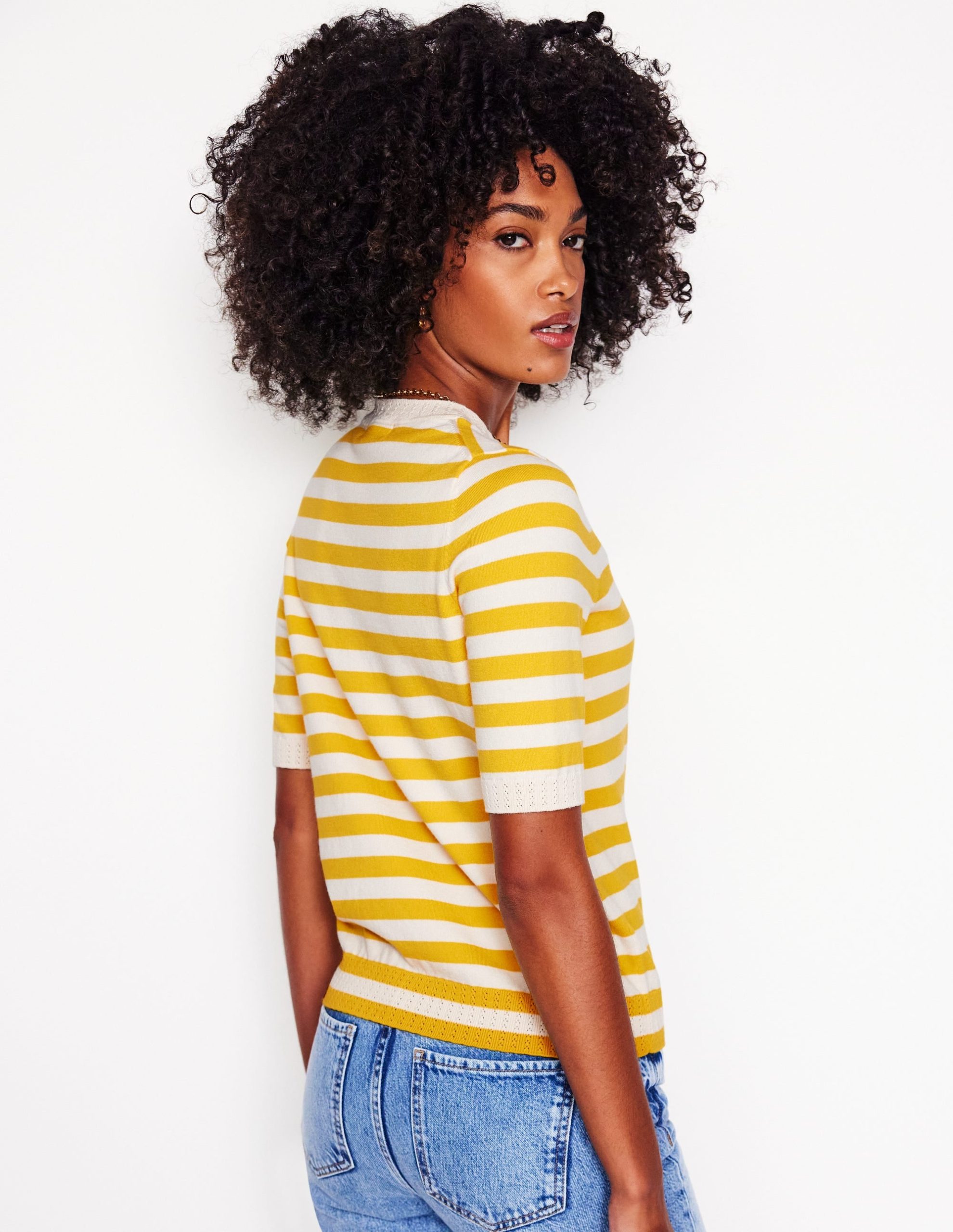 Emilia Cotton Crew T-shirt-Yellow and Ivory Stripe - Image 4