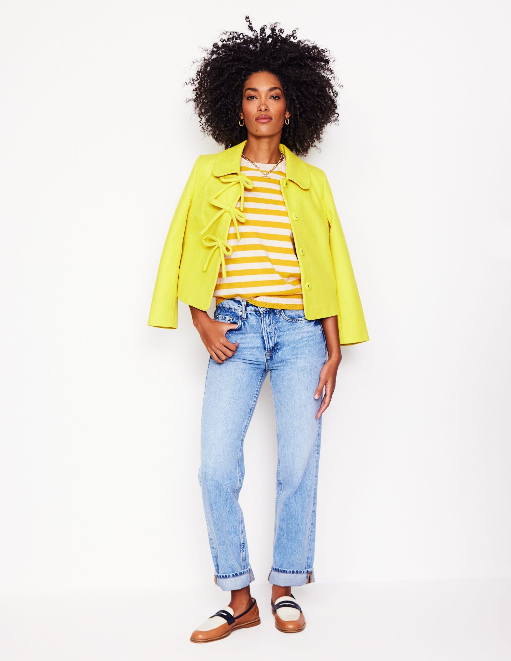 Emilia Cotton Crew T-shirt-Yellow and Ivory Stripe - Image 5