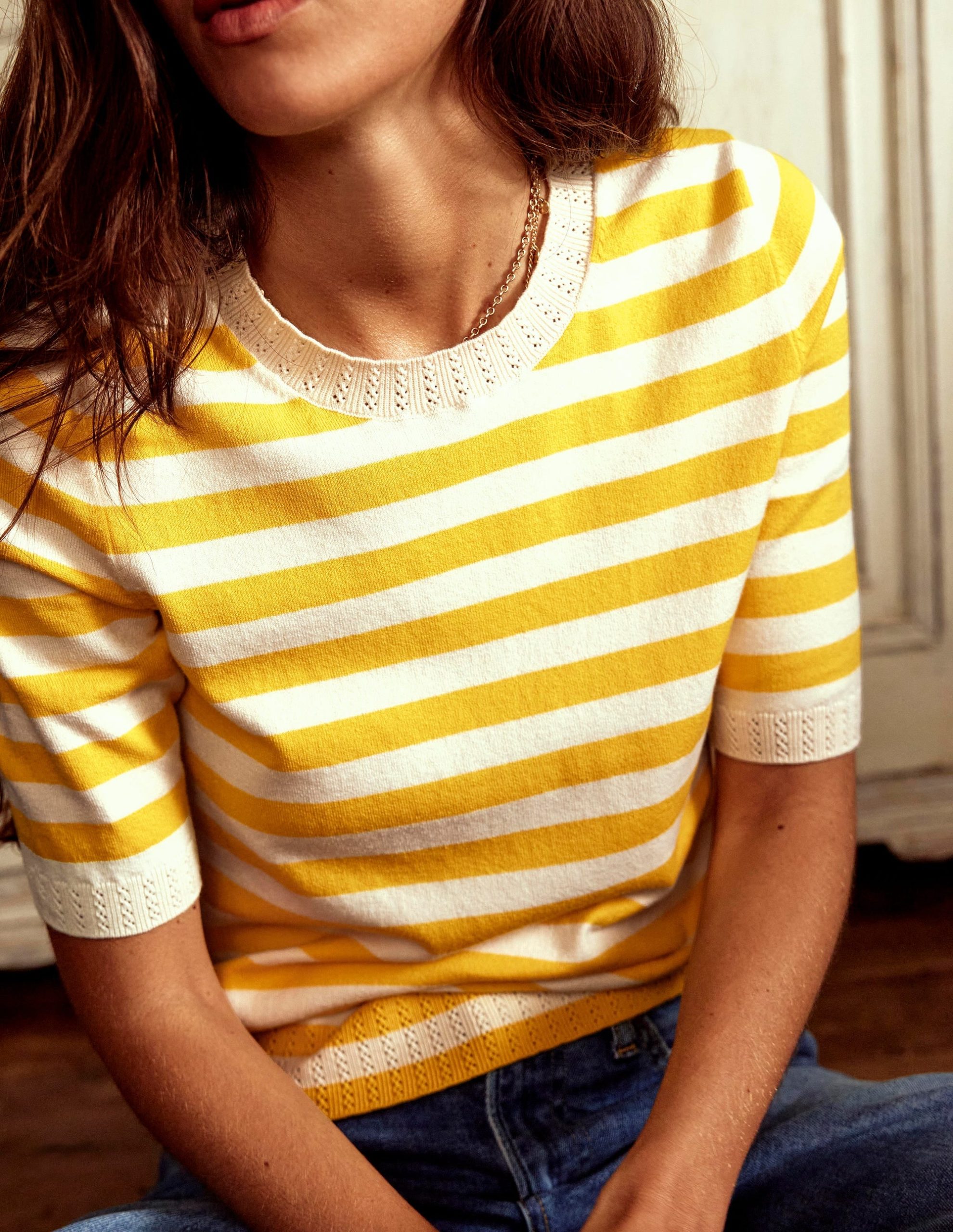 Emilia Cotton Crew T-shirt-Yellow and Ivory Stripe - Image 6