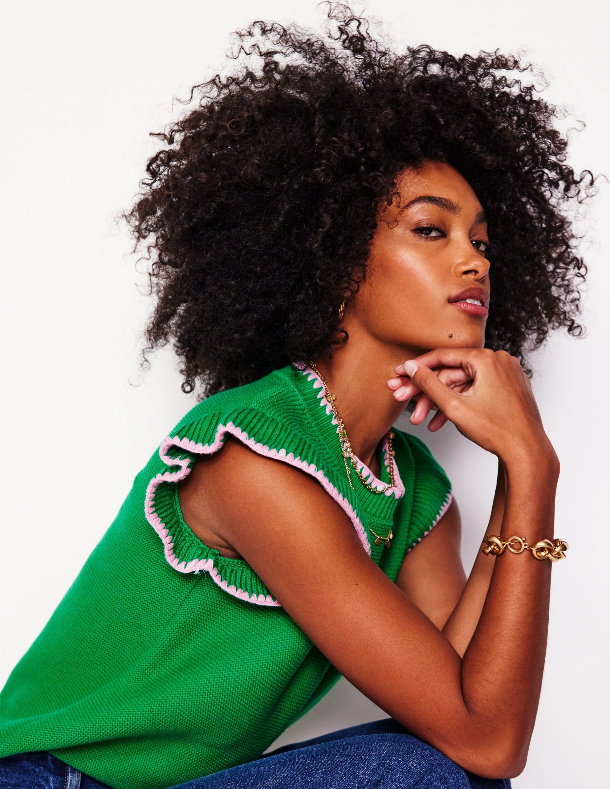 Lena Stitch Detail Vest-Rich Emerald - Image 2