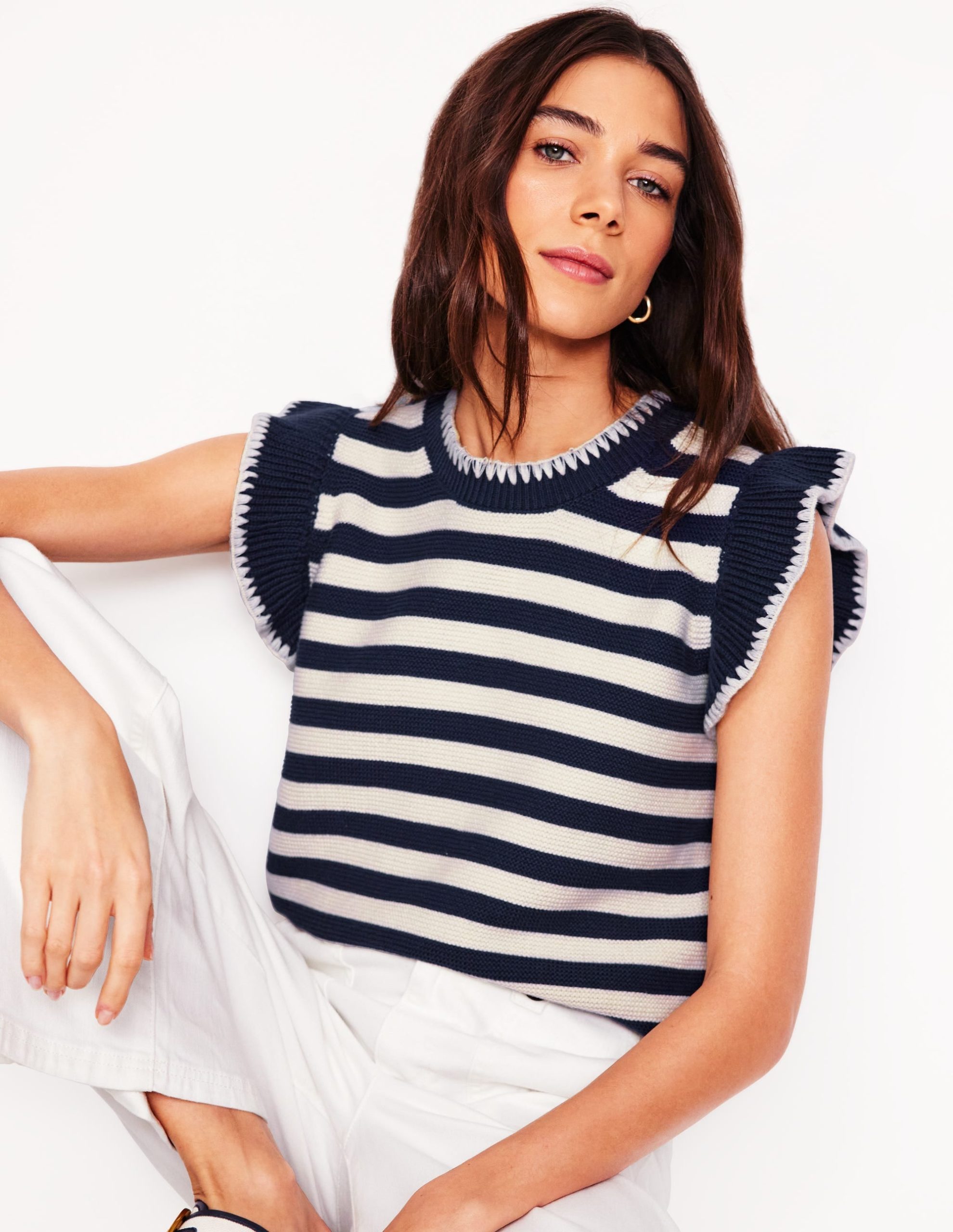 Lena Stitch Detail Vest-Navy and Ivory Stripe - Image 2