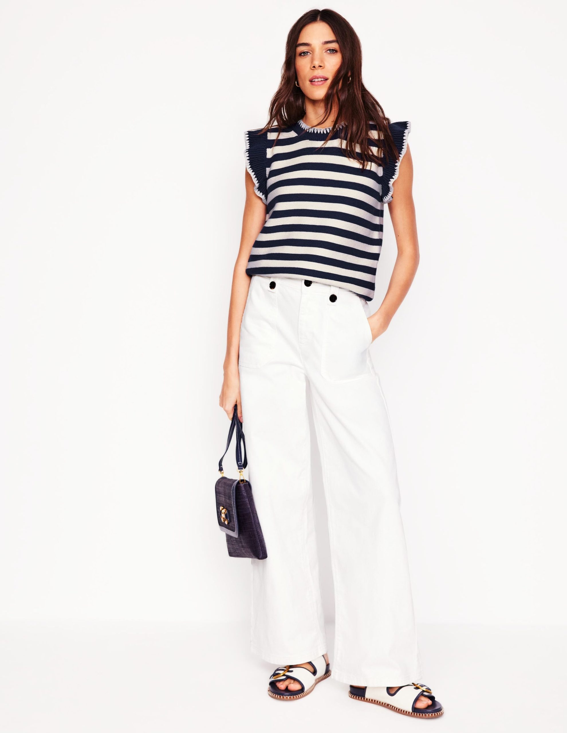 Lena Stitch Detail Vest-Navy and Ivory Stripe - Image 5