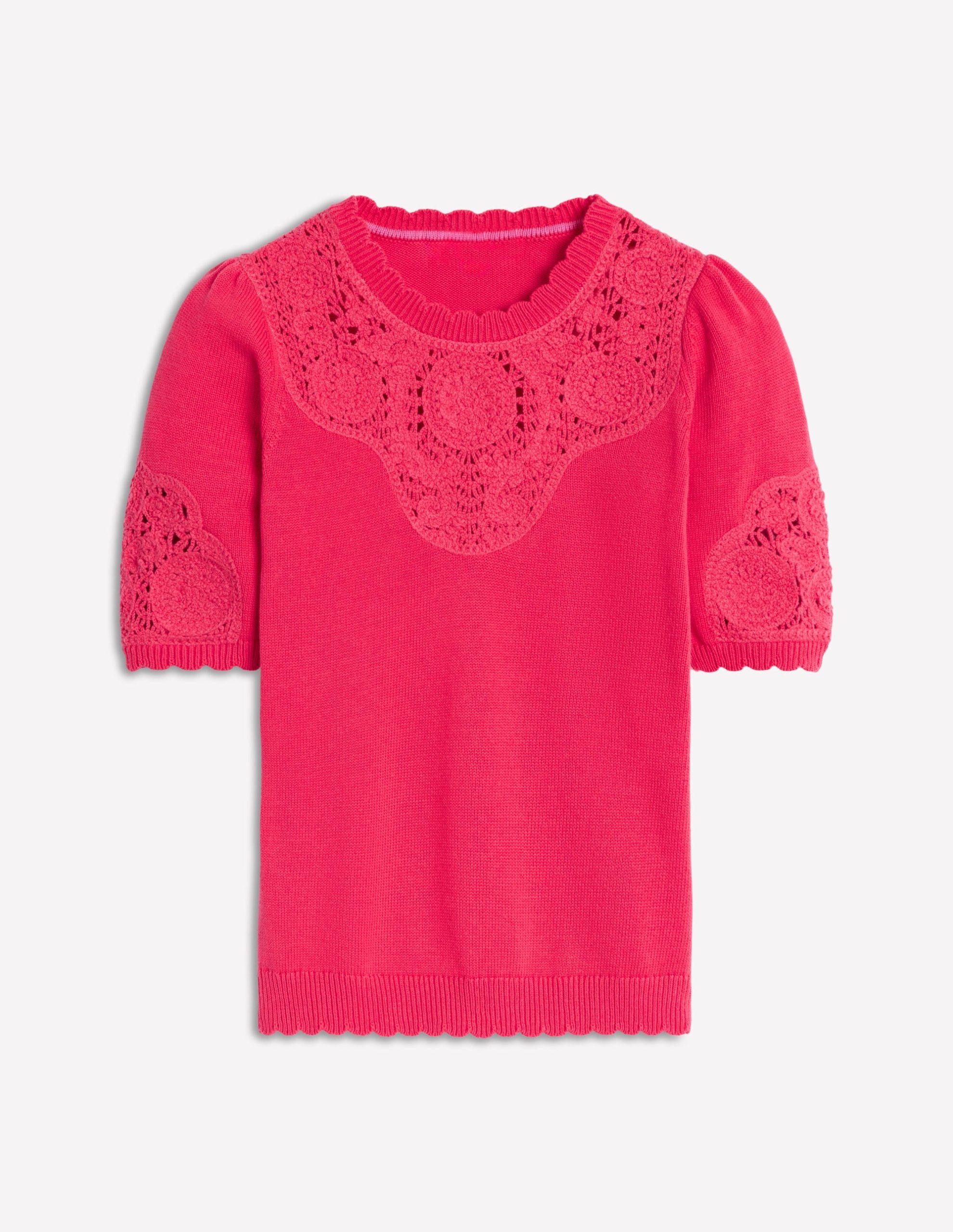 Embroidered Yoke Knitted Tee-Camelia Pink - Image 5