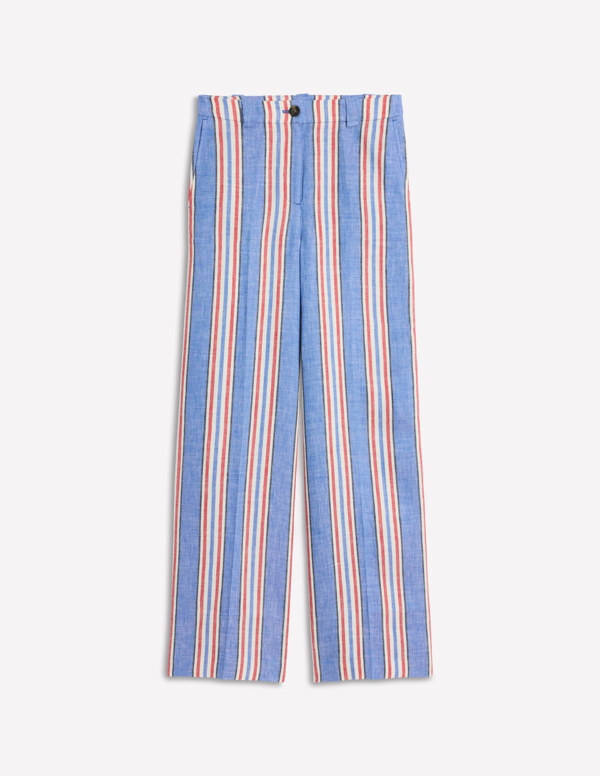Westbourne Linen Pants-Peacock Blue. Red Stripe - Image 6