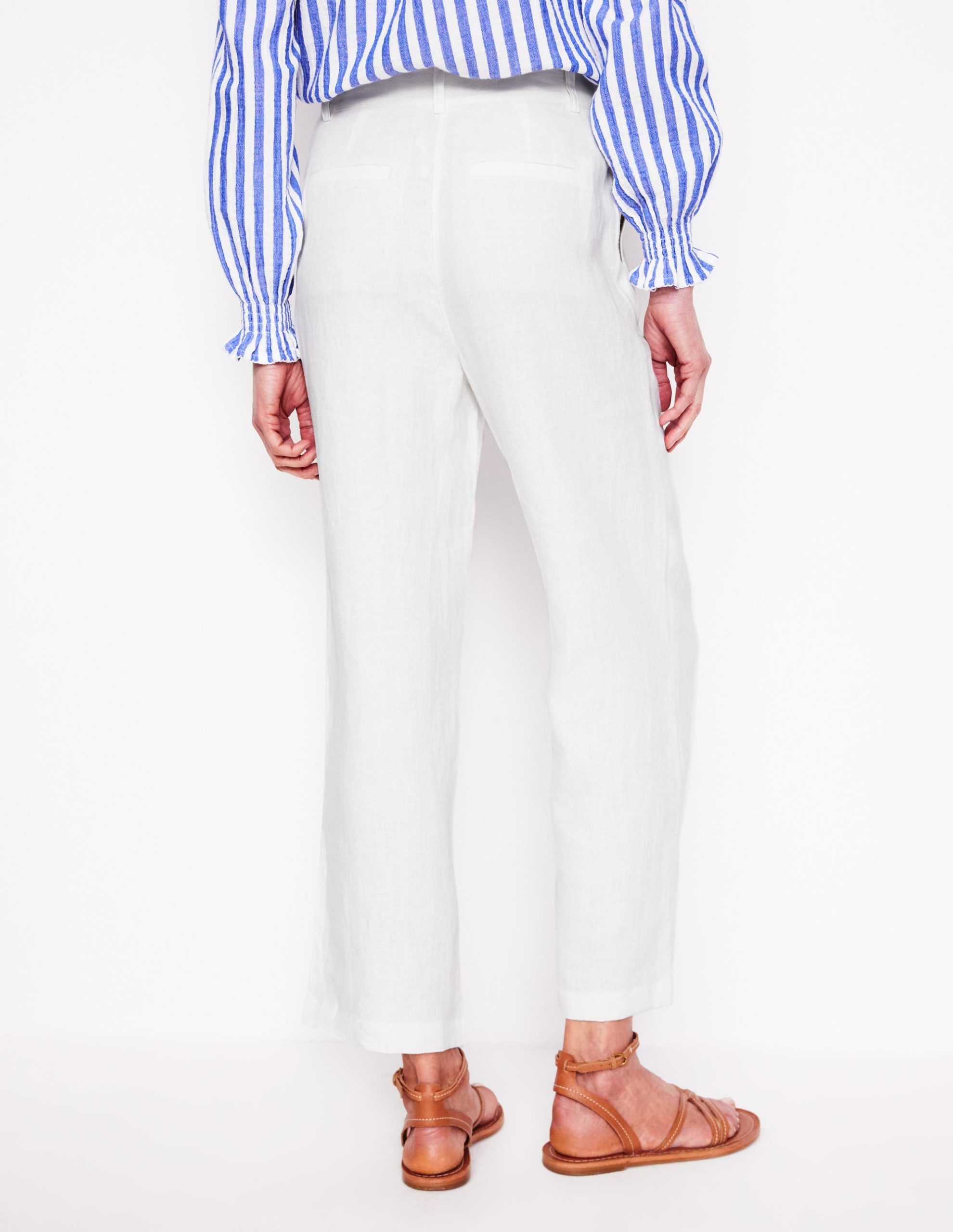 Westbourne Crop Linen Pants-White - Image 3