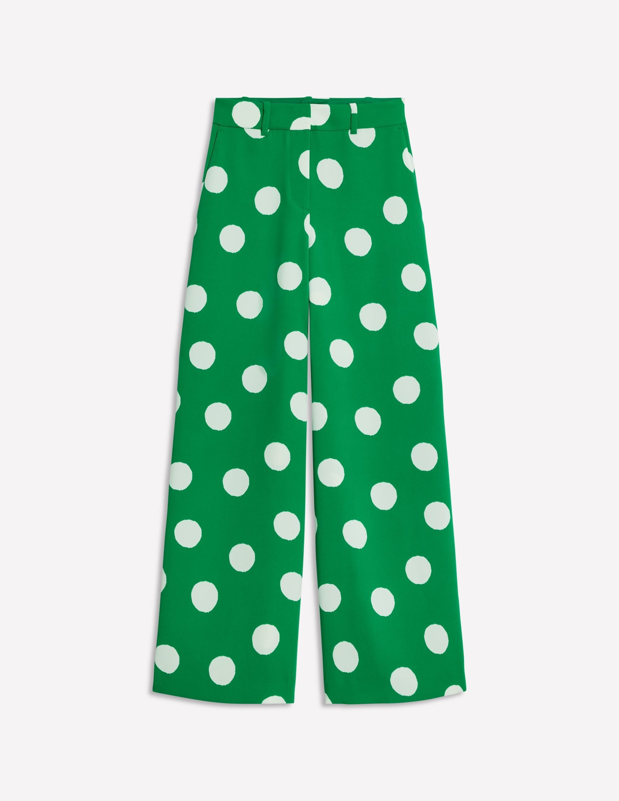 Wide Leg Trousers-Rich Emerald. Abstract Dot - Image 6