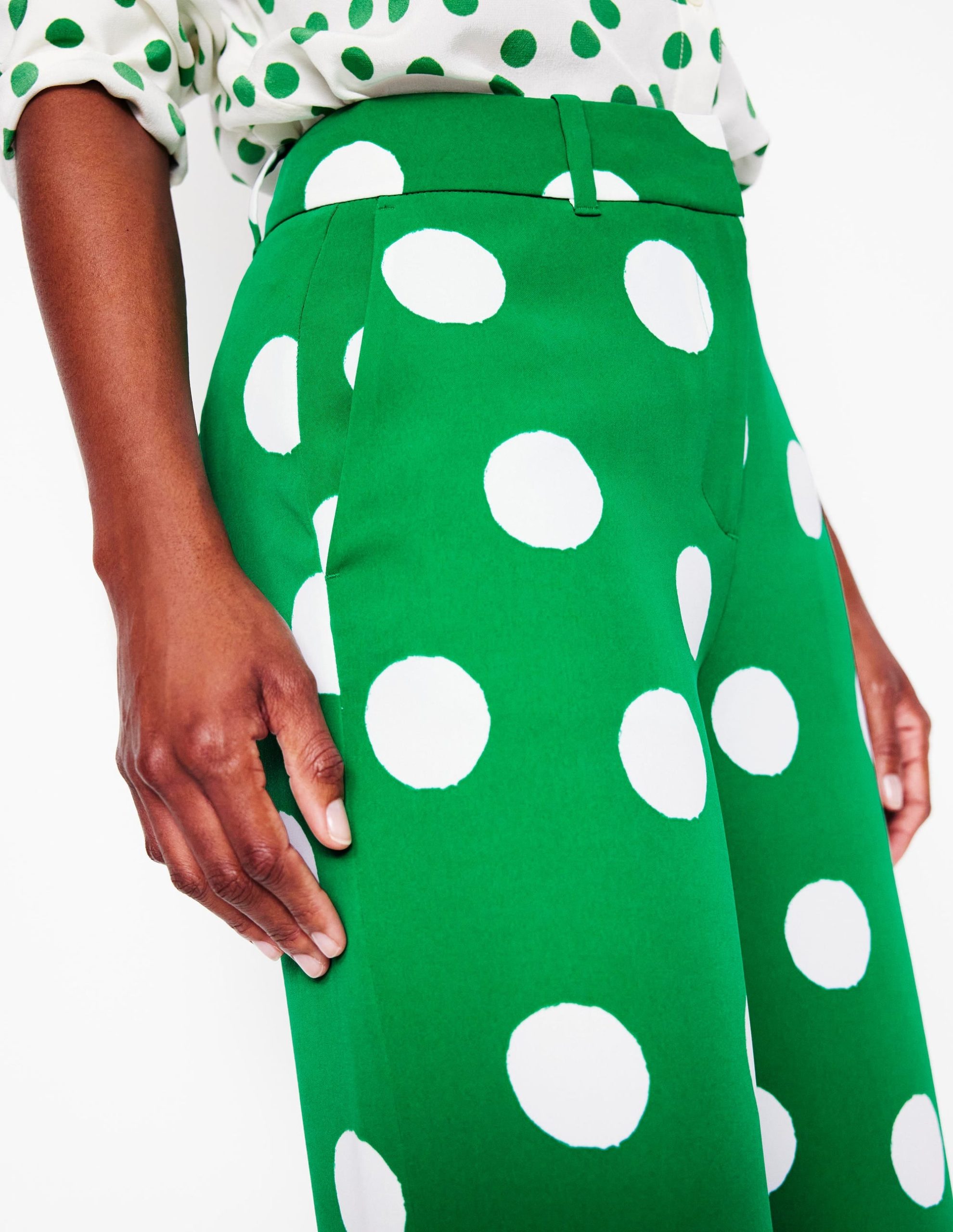 Wide Leg Trousers-Rich Emerald. Abstract Dot - Image 2