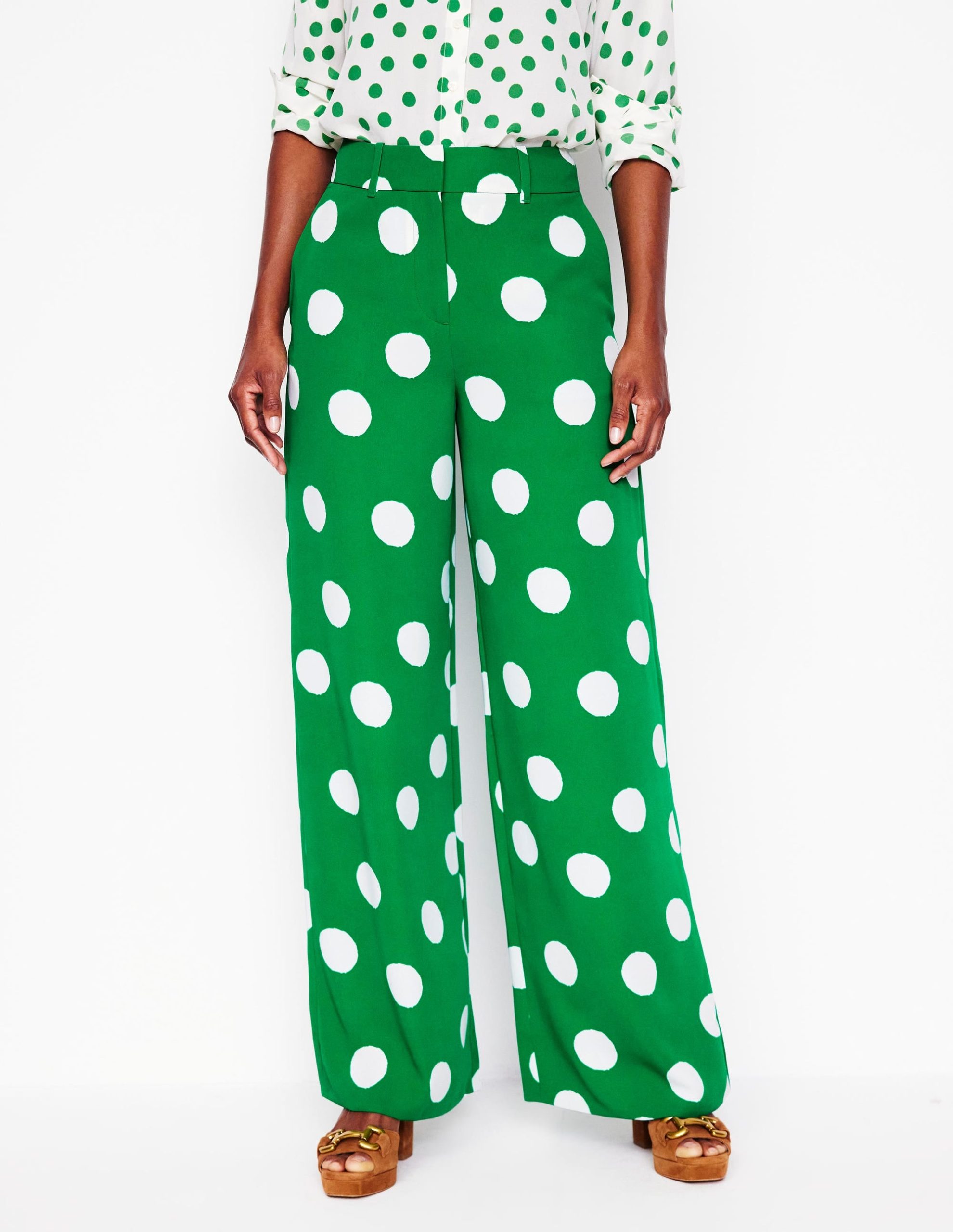 Wide Leg Trousers-Rich Emerald. Abstract Dot - Image 5