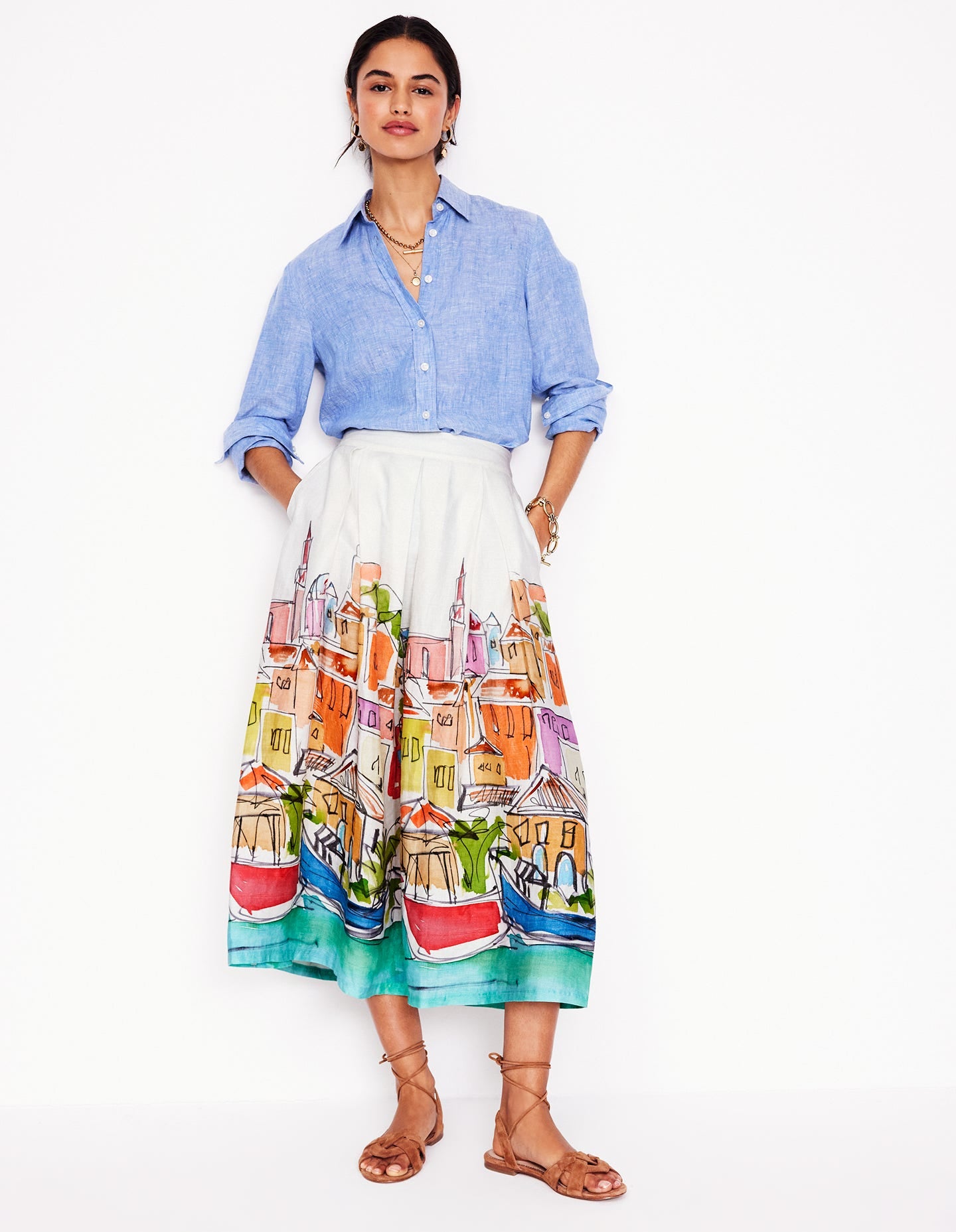 Verity Linen Midi Skirt-Multi. Rainbow Village